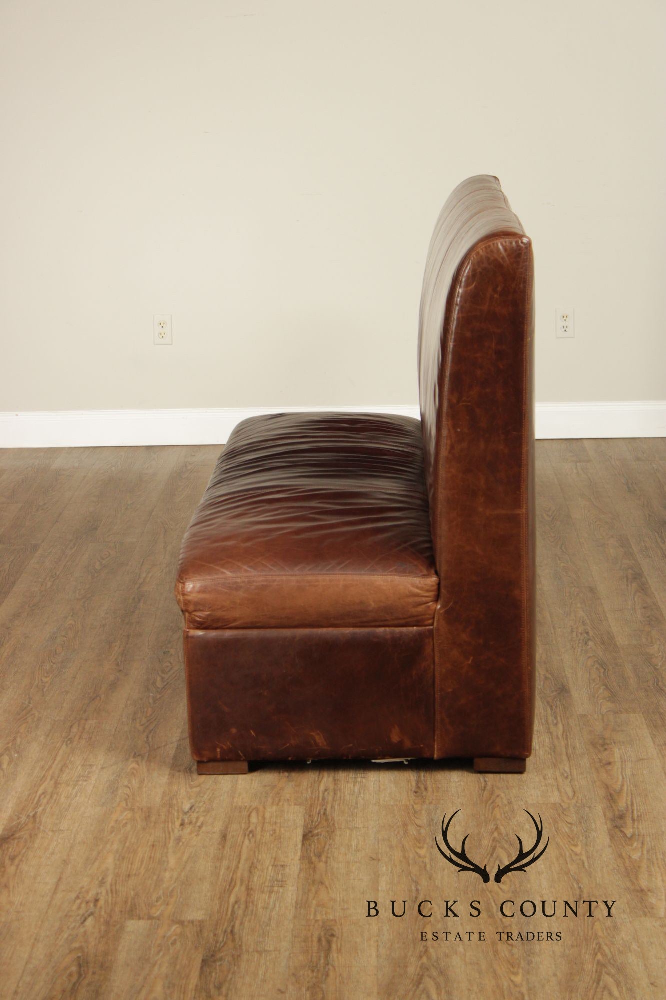 Quality Pair Of Brown Leather Banquette Benches