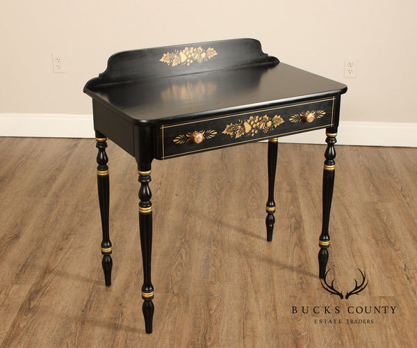 Hitchcock Style Ebonized and Stenciled One-Drawer Vanity or Writing Desk by Very Best