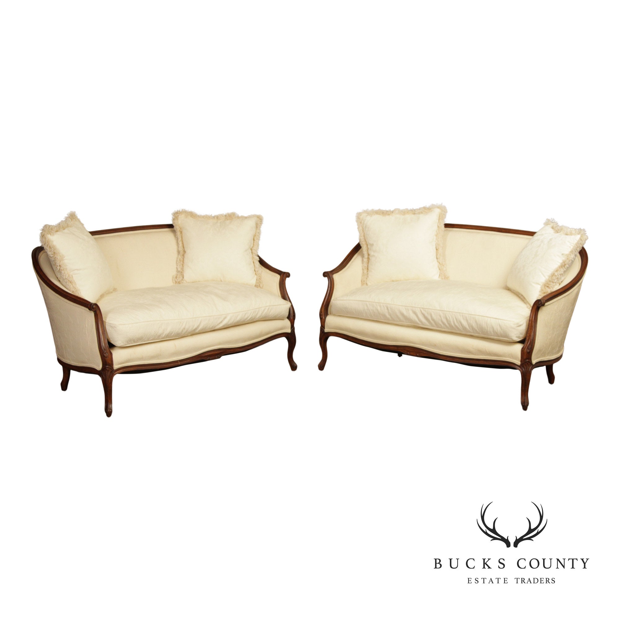 French Louis XV Style Pair Of Carved Frame Loveseat Settees
