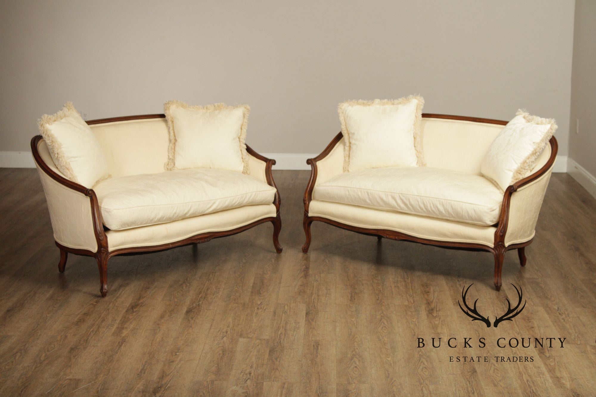 French Louis XV Style Pair Of Carved Frame Loveseat Settees