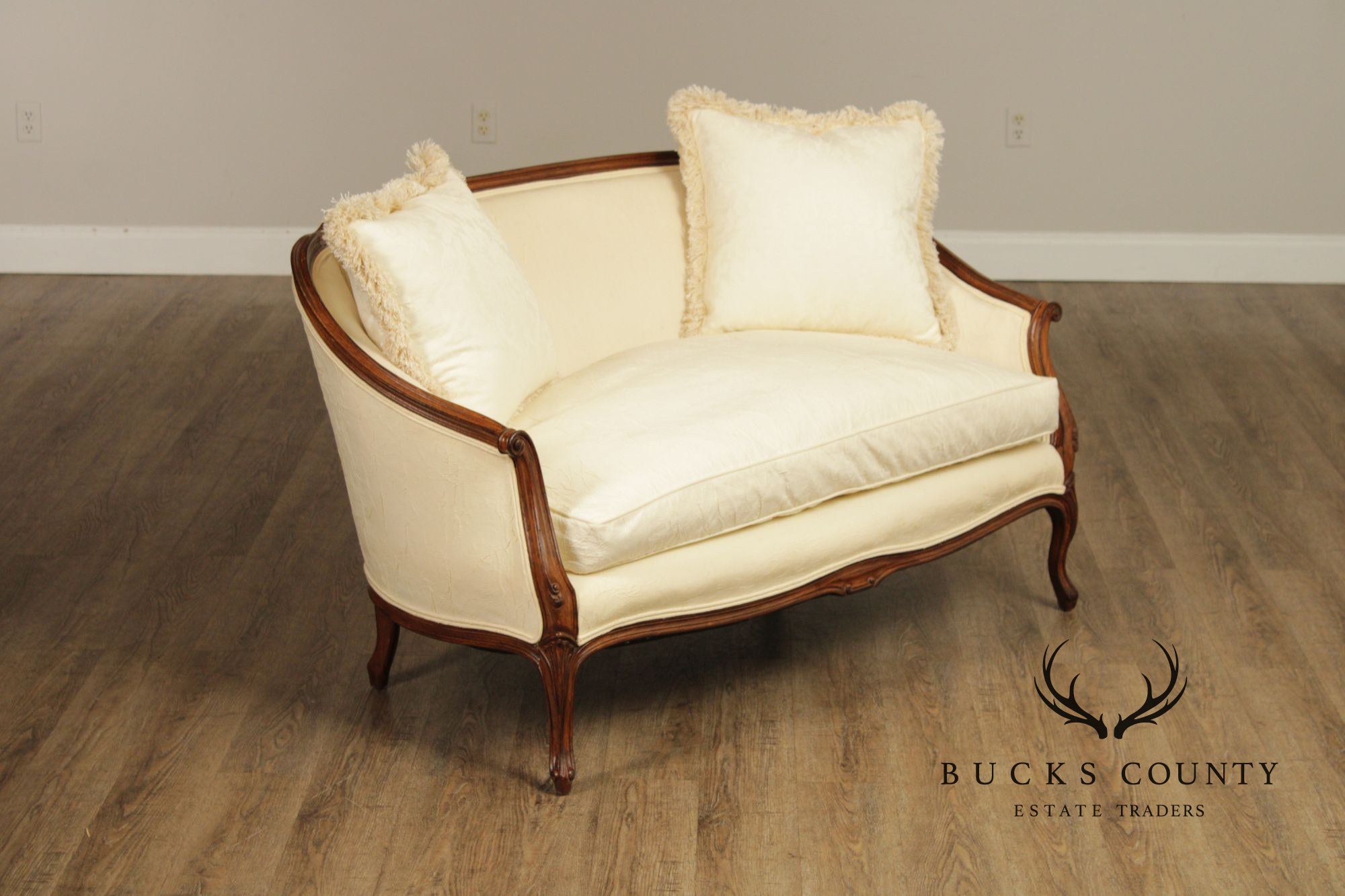 French Louis XV Style Pair Of Carved Frame Loveseat Settees