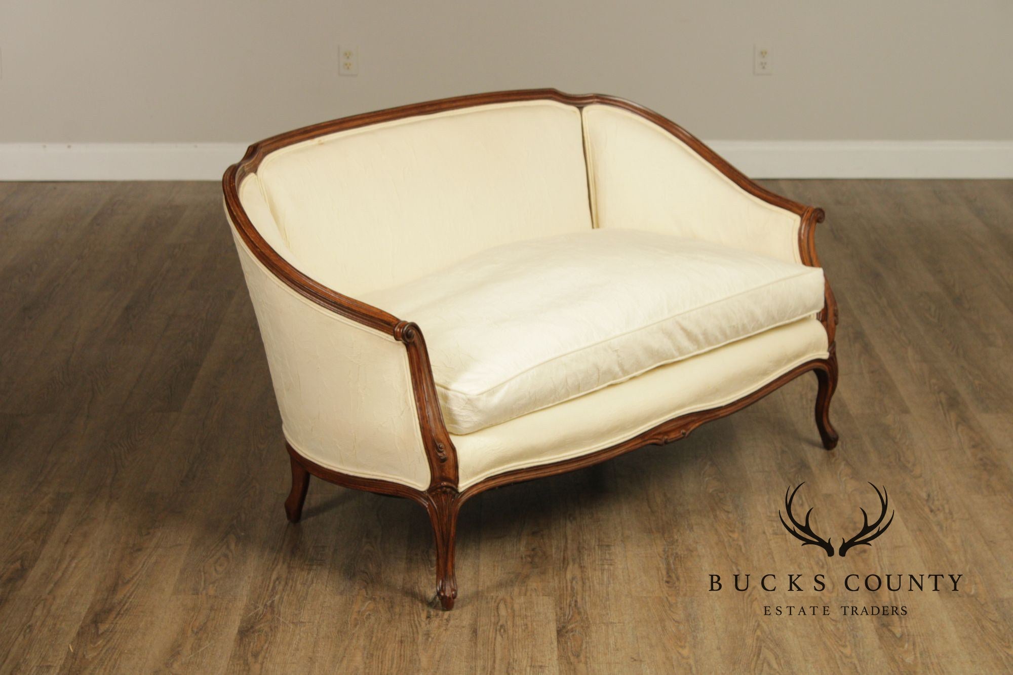 French Louis XV Style Pair Of Carved Frame Loveseat Settees