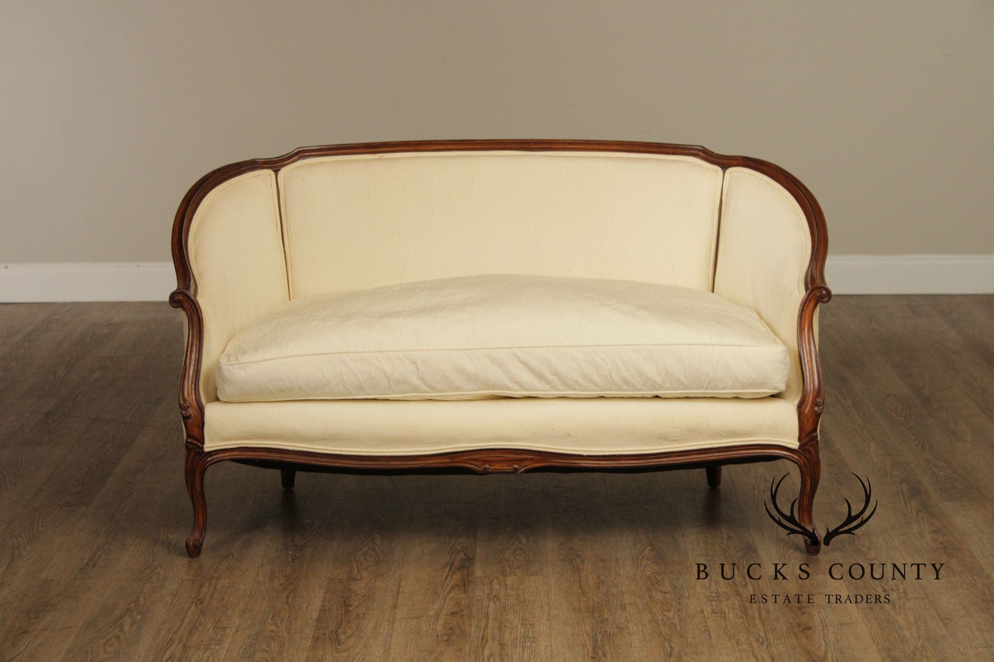 French Louis XV Style Pair Of Carved Frame Loveseat Settees