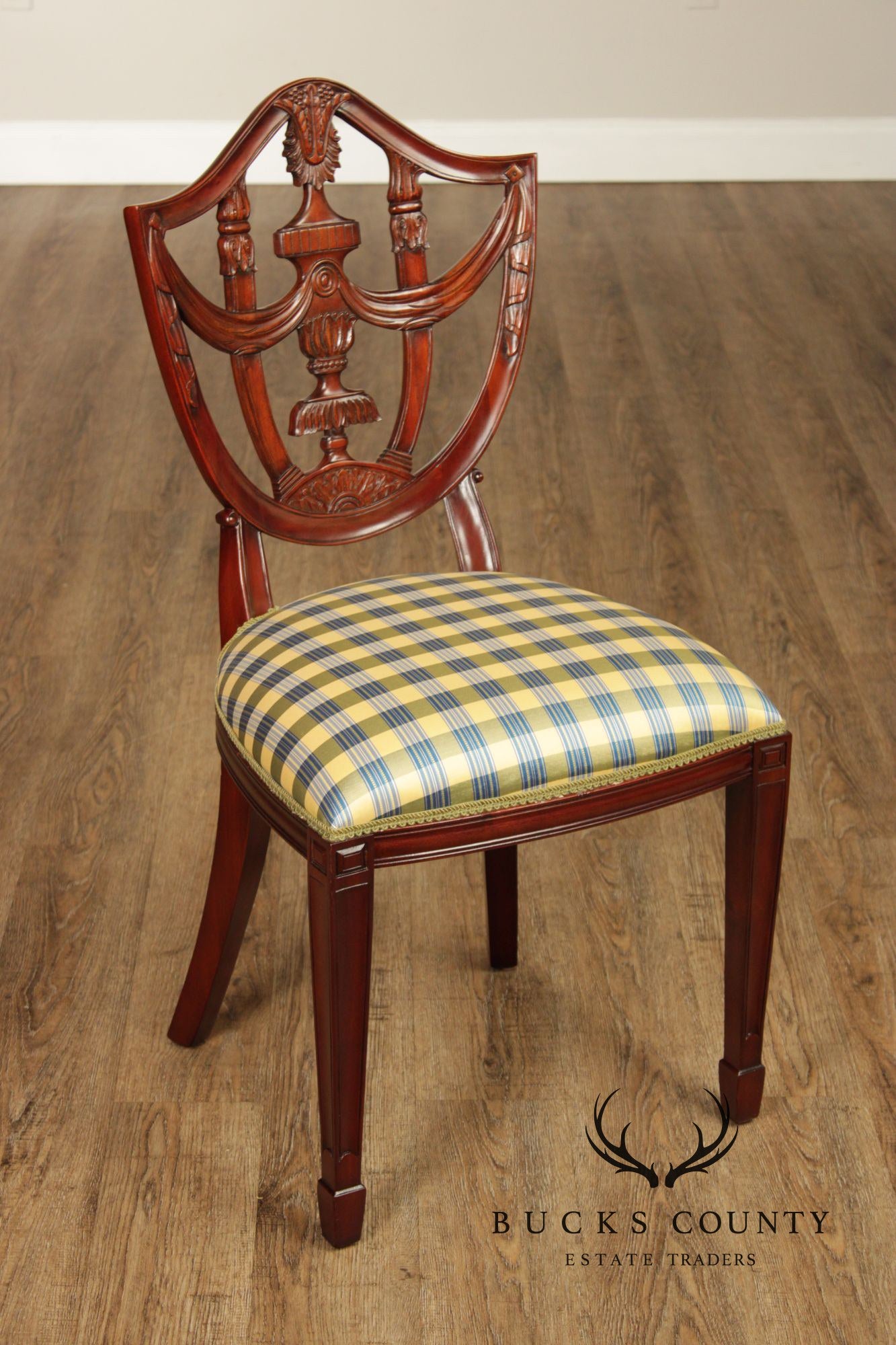 Maitland Smith  Hepplewhite Style Set Of Seven Shield Back Mahogany Dining Chairs