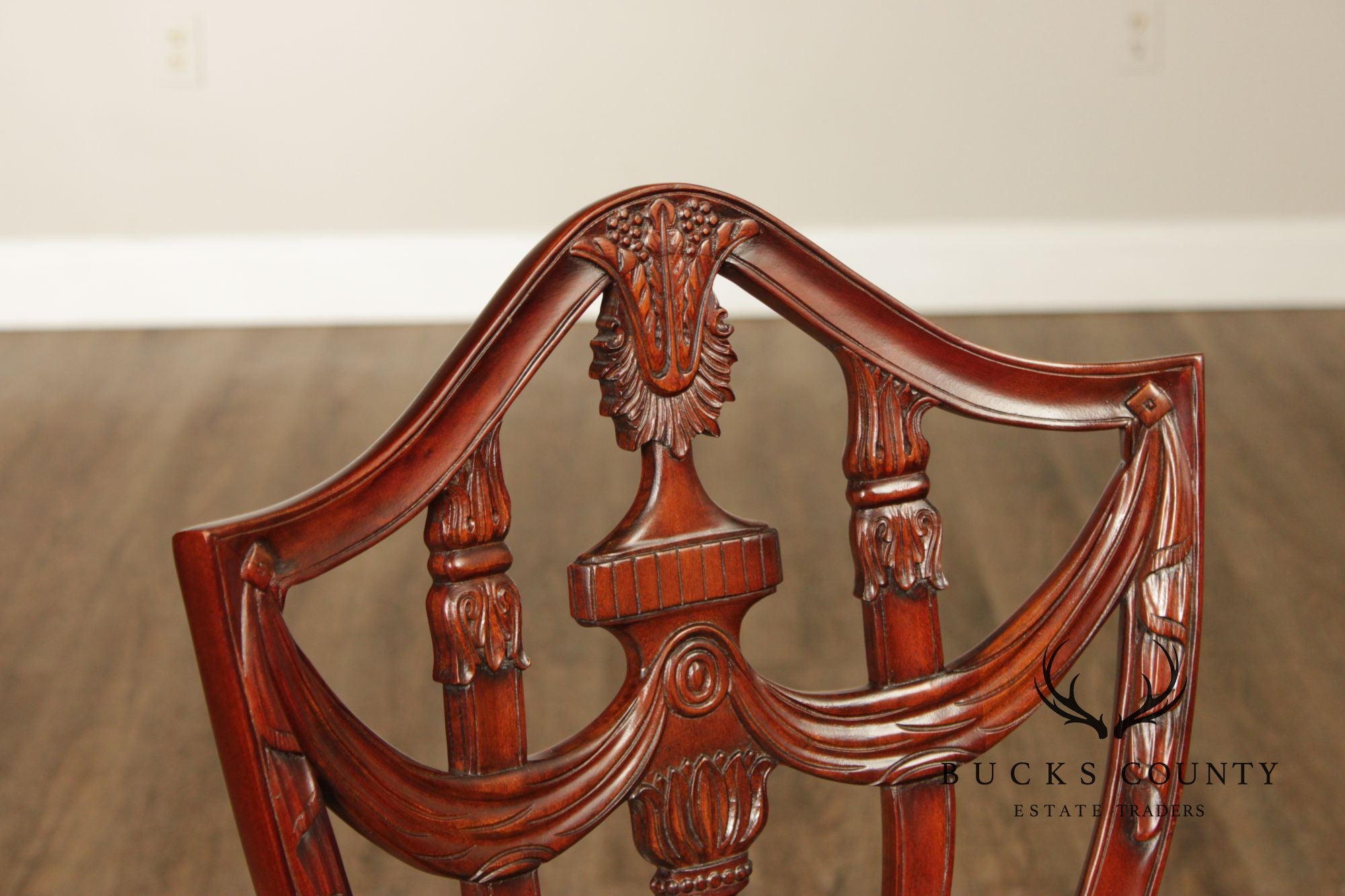 Maitland Smith  Hepplewhite Style Set Of Seven Shield Back Mahogany Dining Chairs