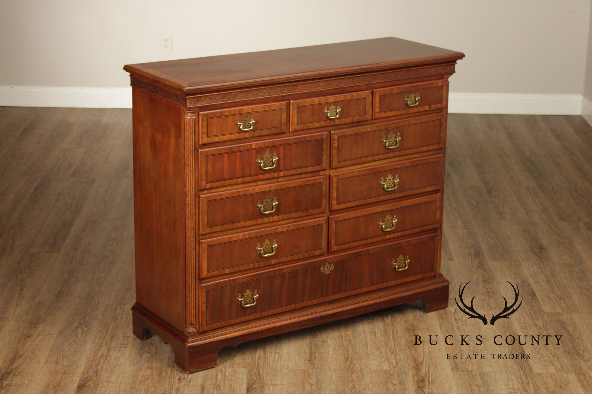 Georgian Style Banded Mahogany Tall Dresser