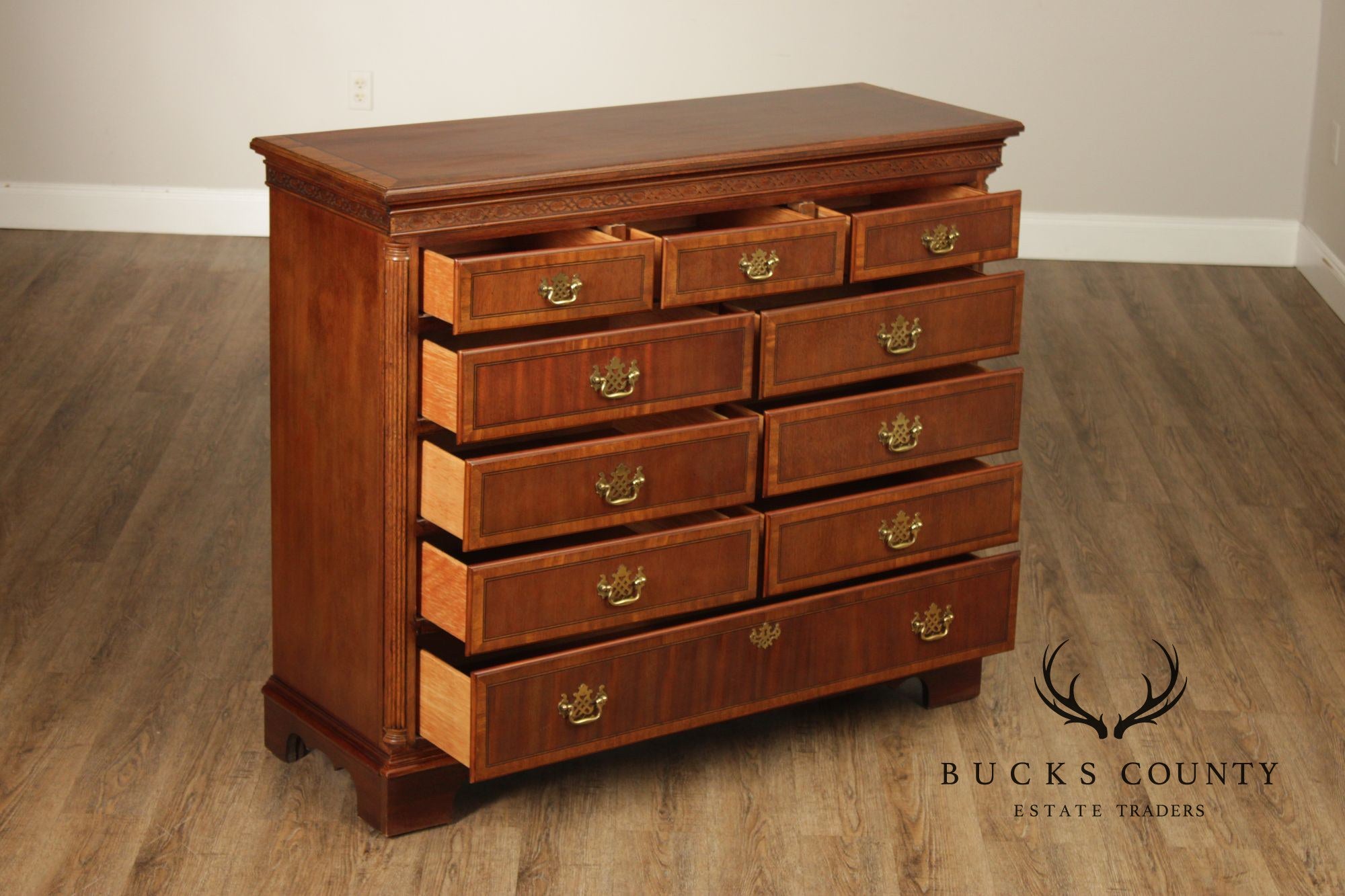 Georgian Style Banded Mahogany Tall Dresser