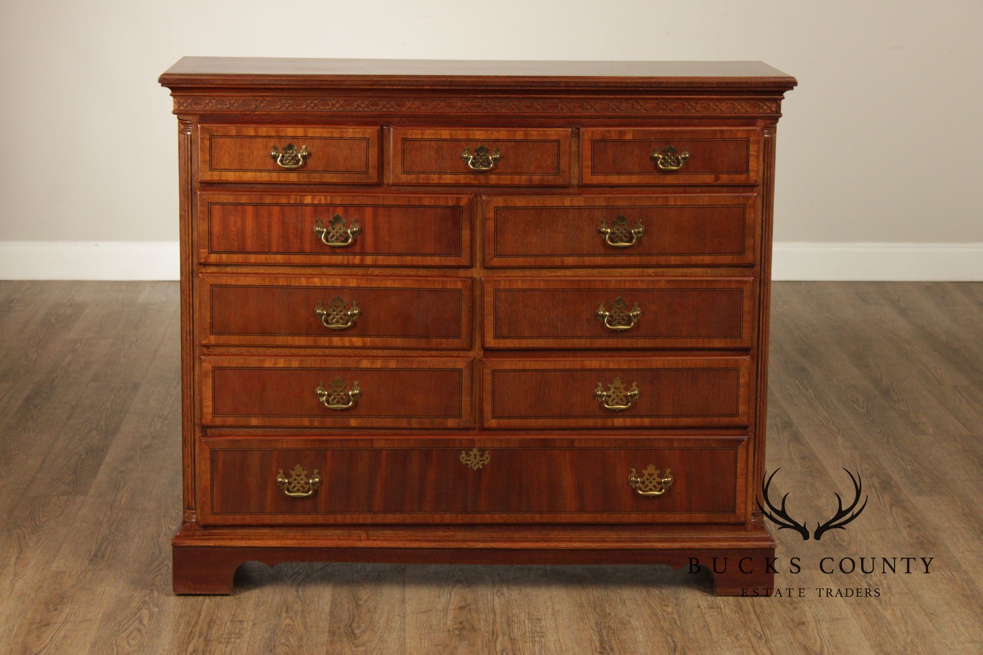 Georgian Style Banded Mahogany Tall Dresser