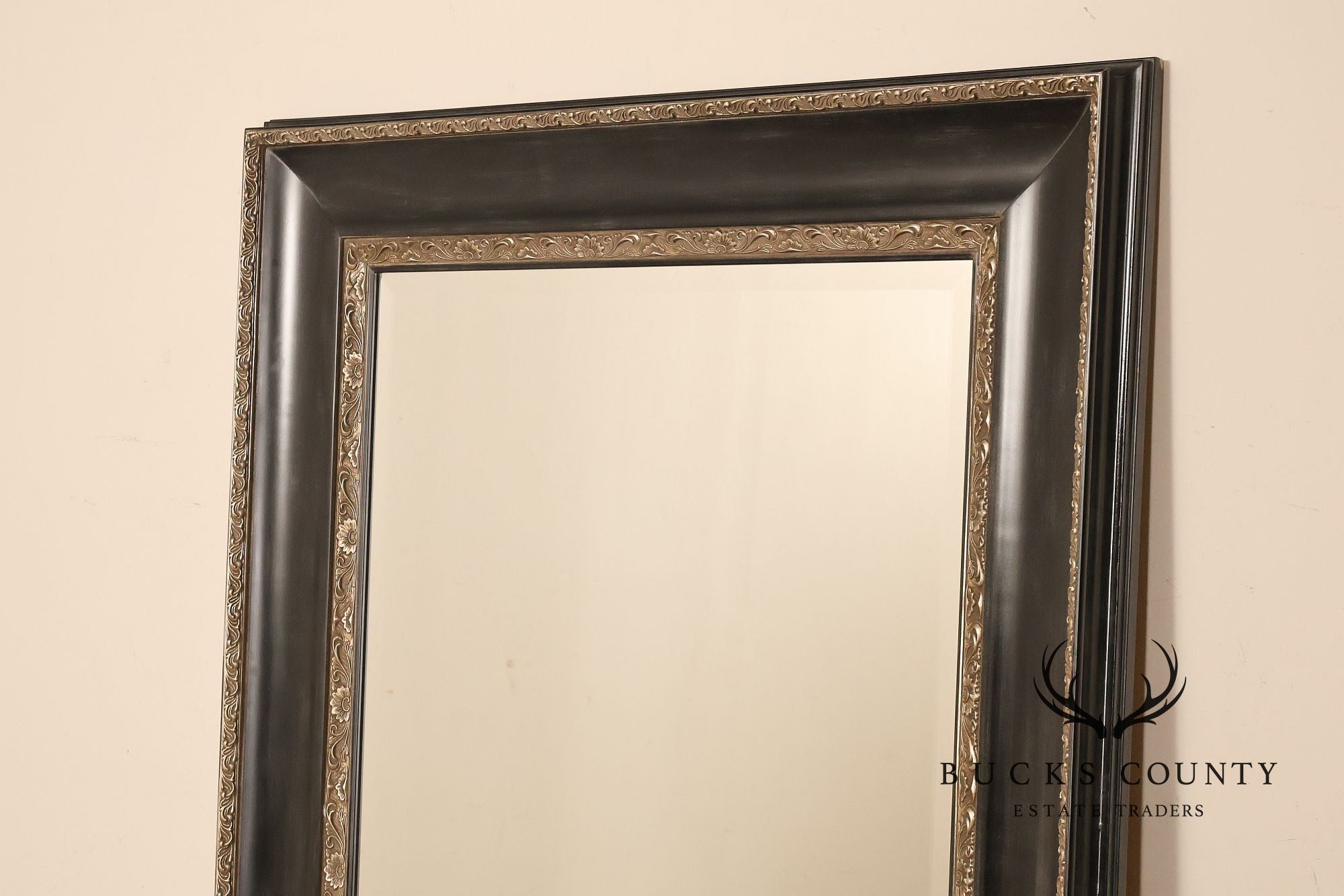 Large Black And Silver Beveled Wall Mirror