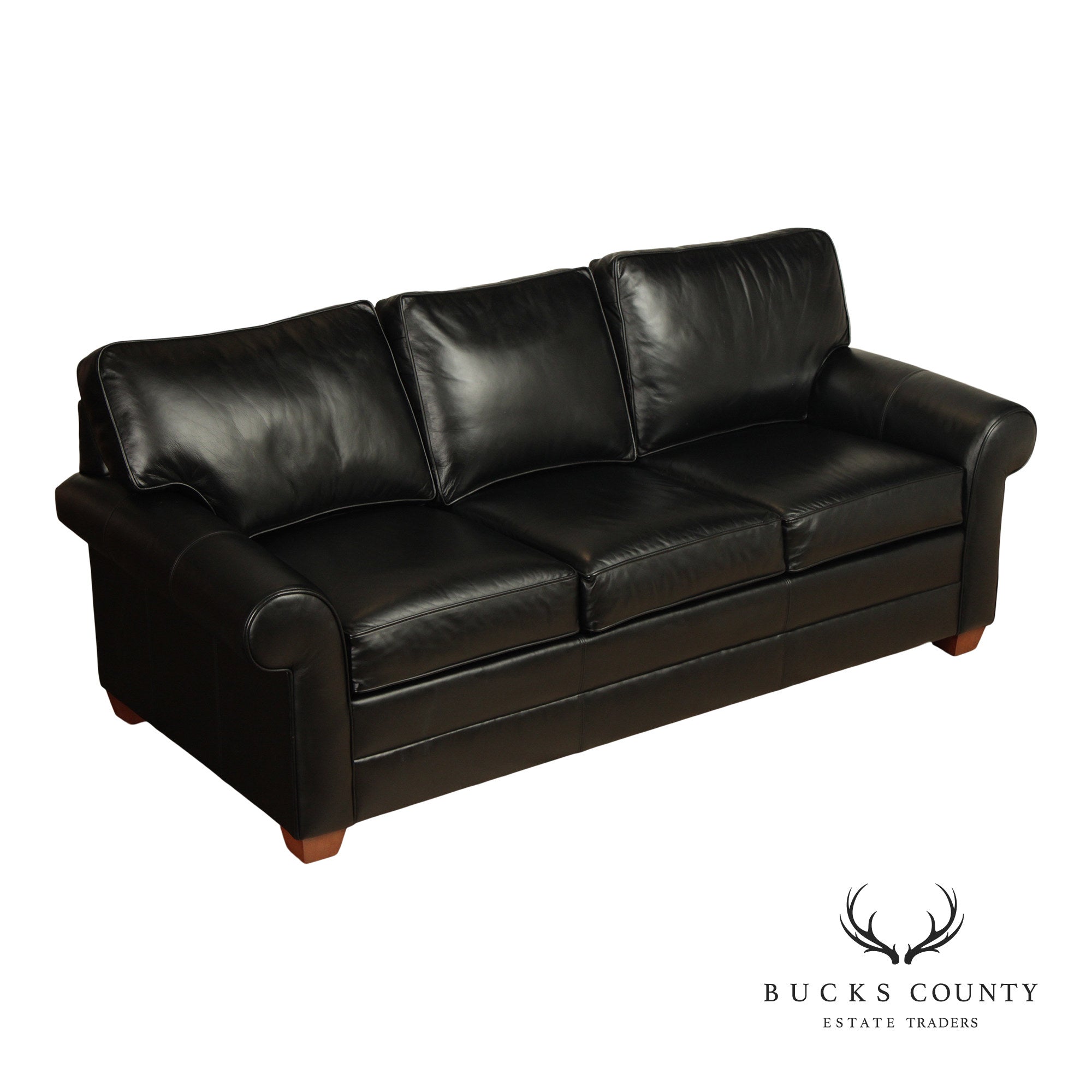 Ethan Allen Black Leather 'Bennett' Sofa