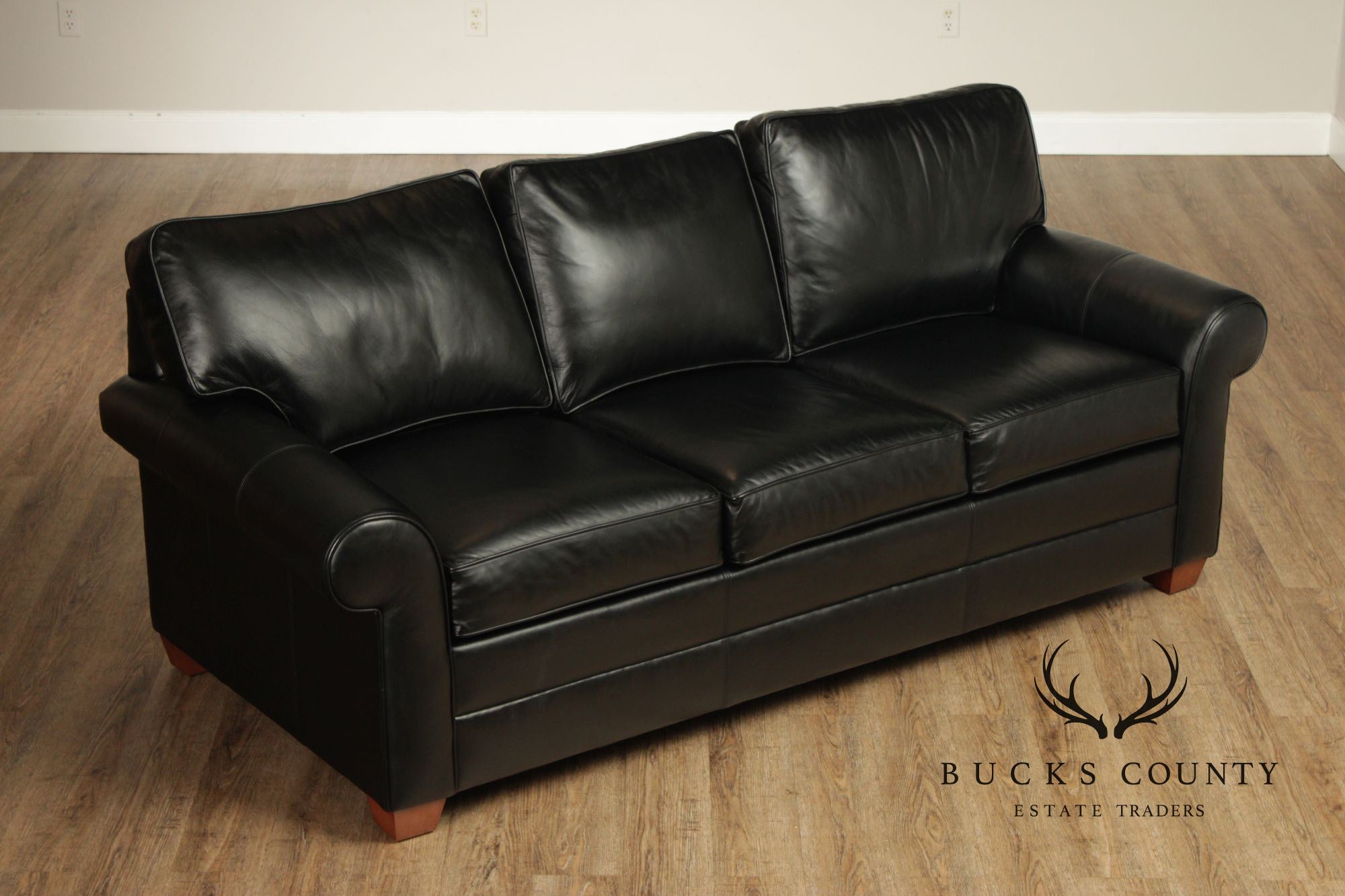Ethan Allen Black Leather 'Bennett' Sofa