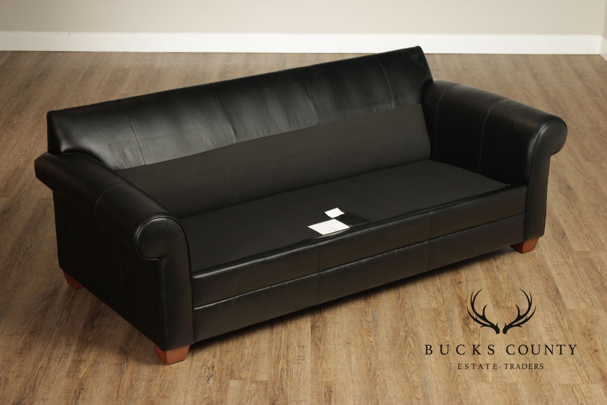 Ethan Allen Black Leather 'Bennett' Sofa