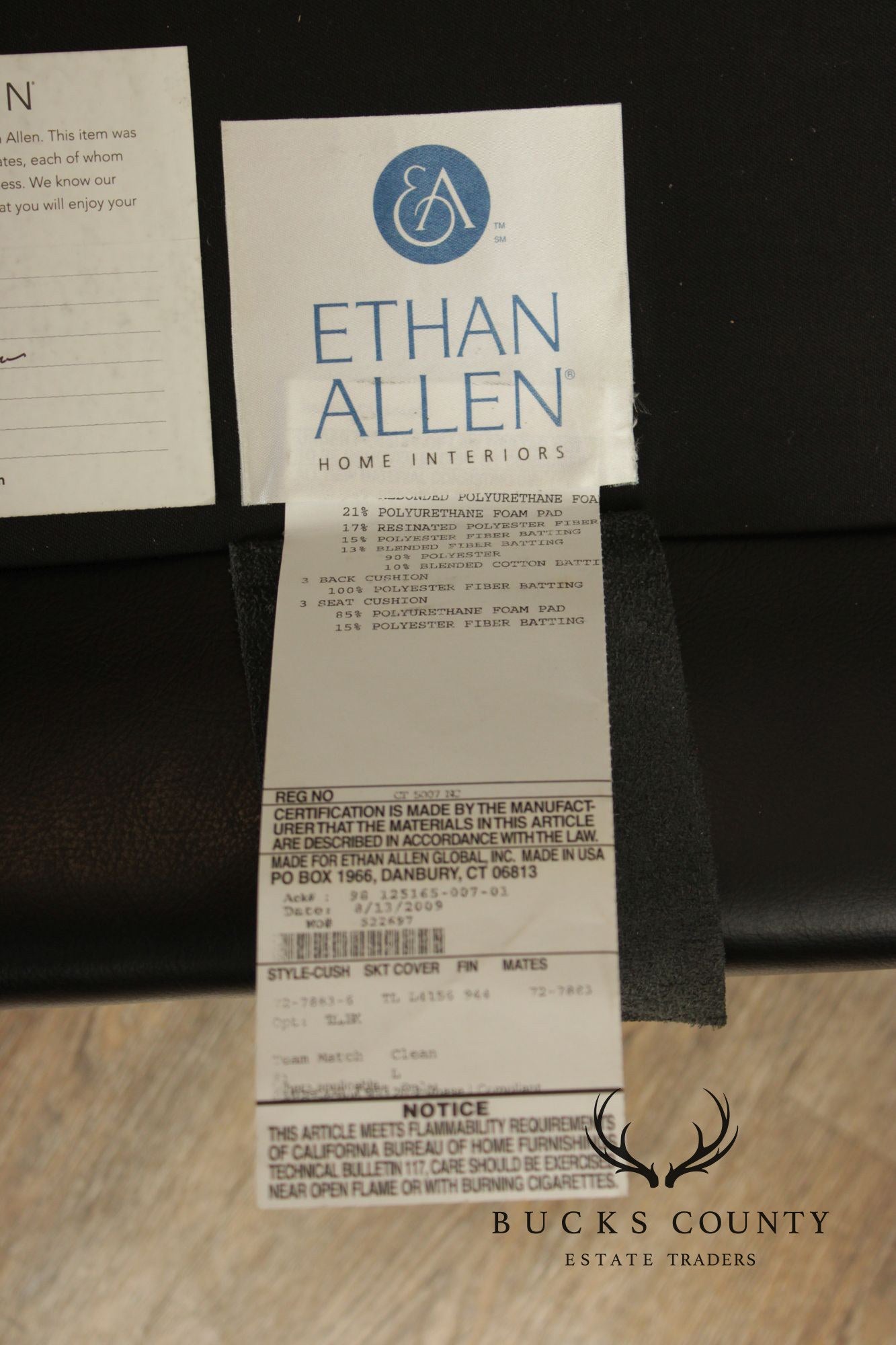 Ethan Allen Black Leather 'Bennett' Sofa