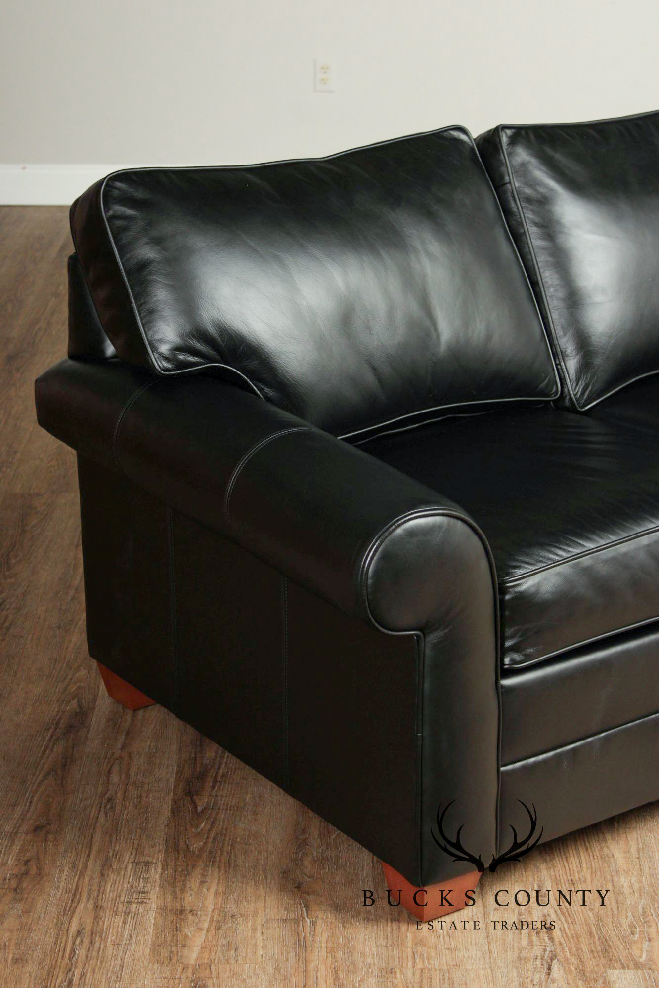 Ethan Allen Black Leather 'Bennett' Sofa