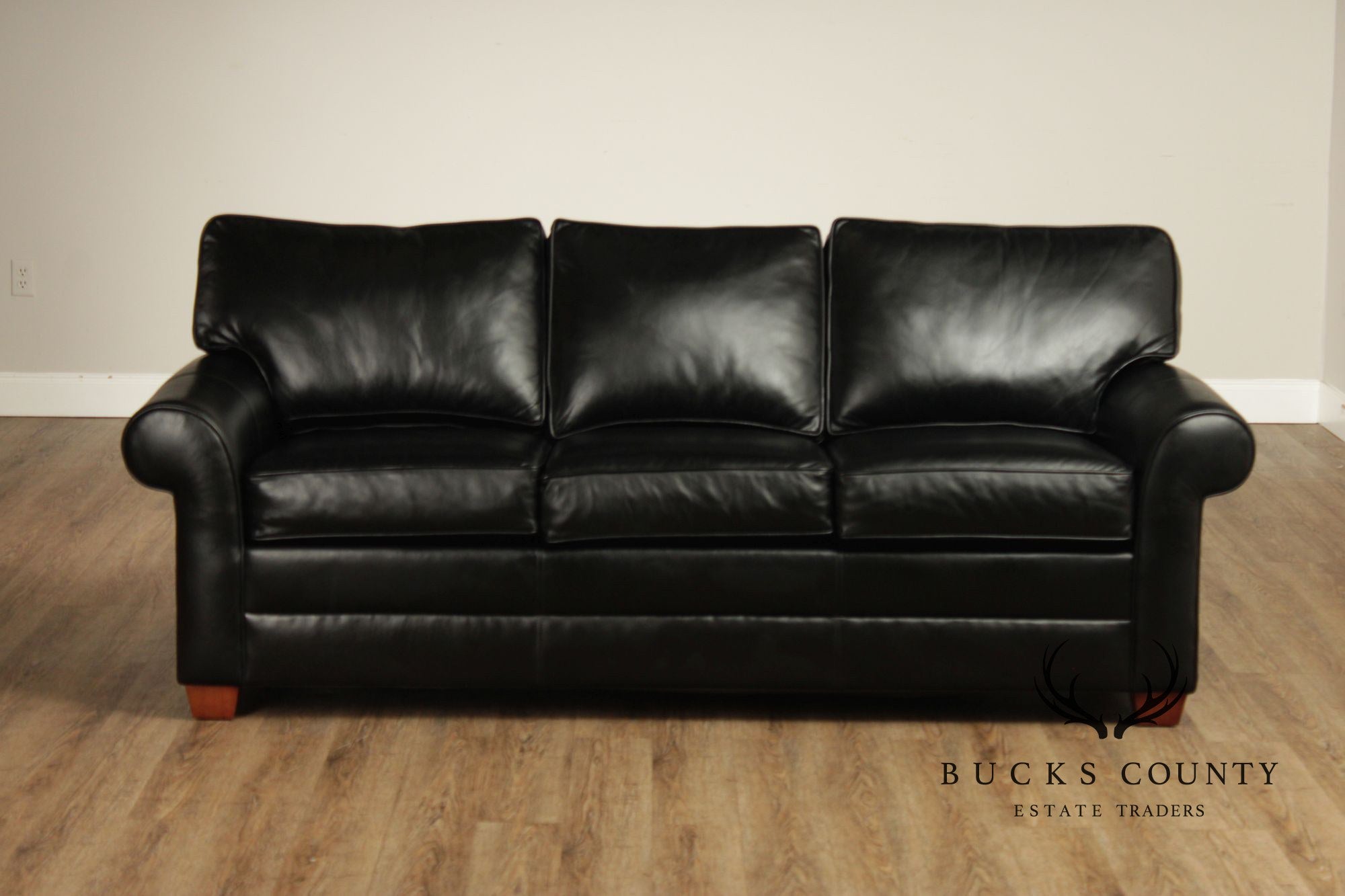 Ethan Allen Black Leather 'Bennett' Sofa