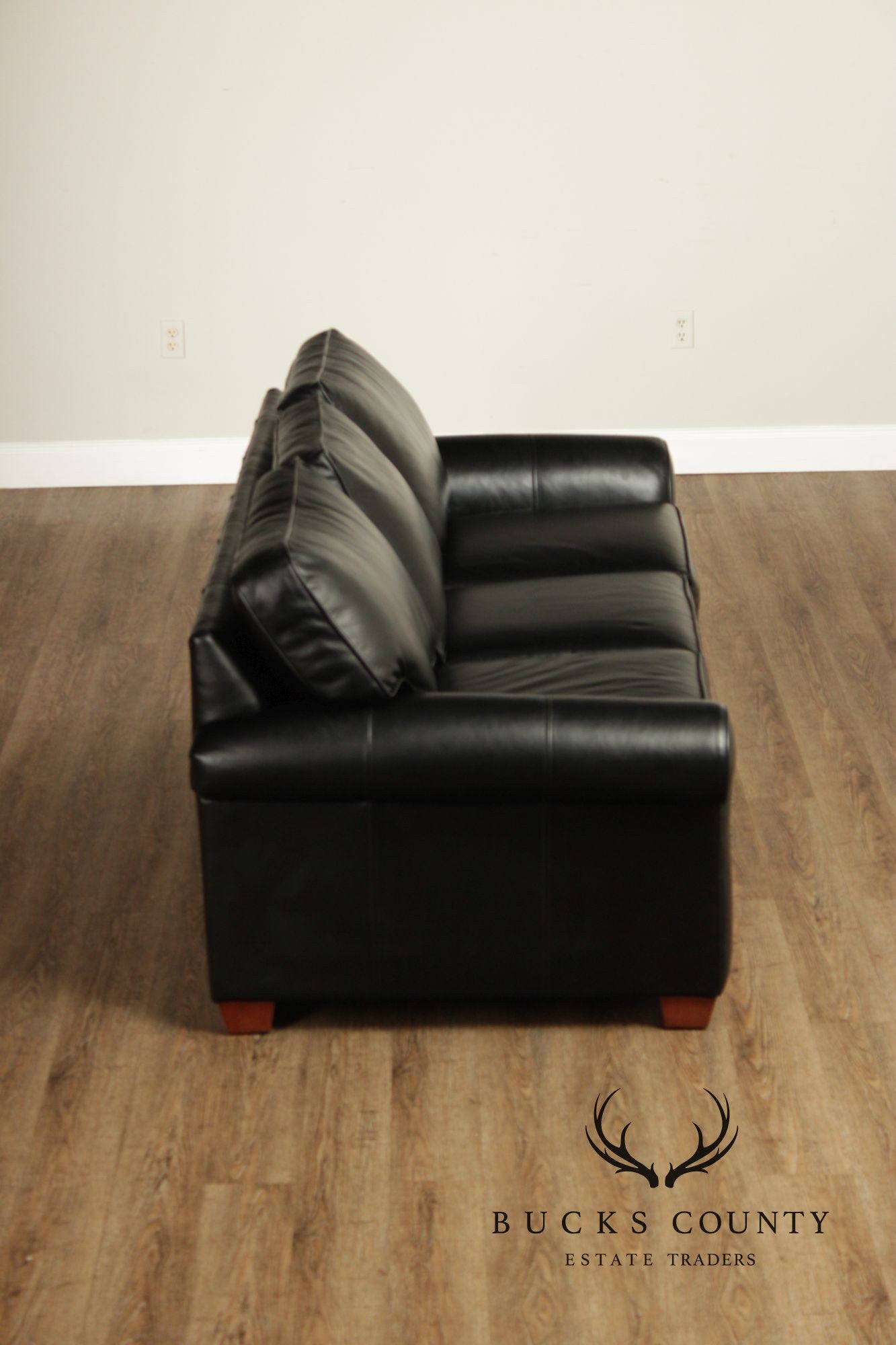 Ethan Allen Black Leather 'Bennett' Sofa