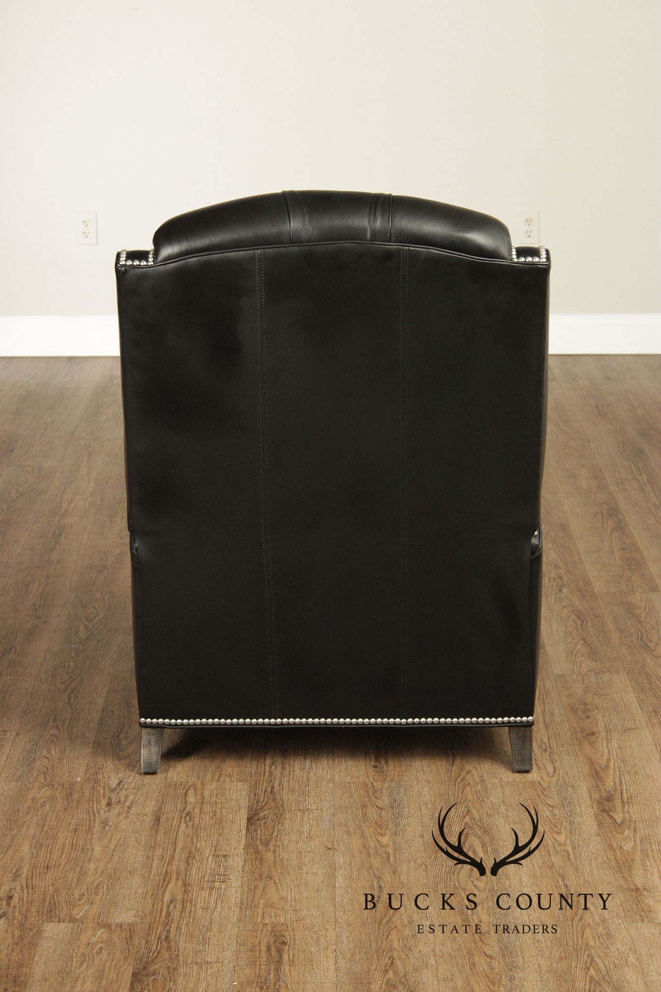 Ethan Allen Pair Modern Black Leather Recliner Lounge Chairs