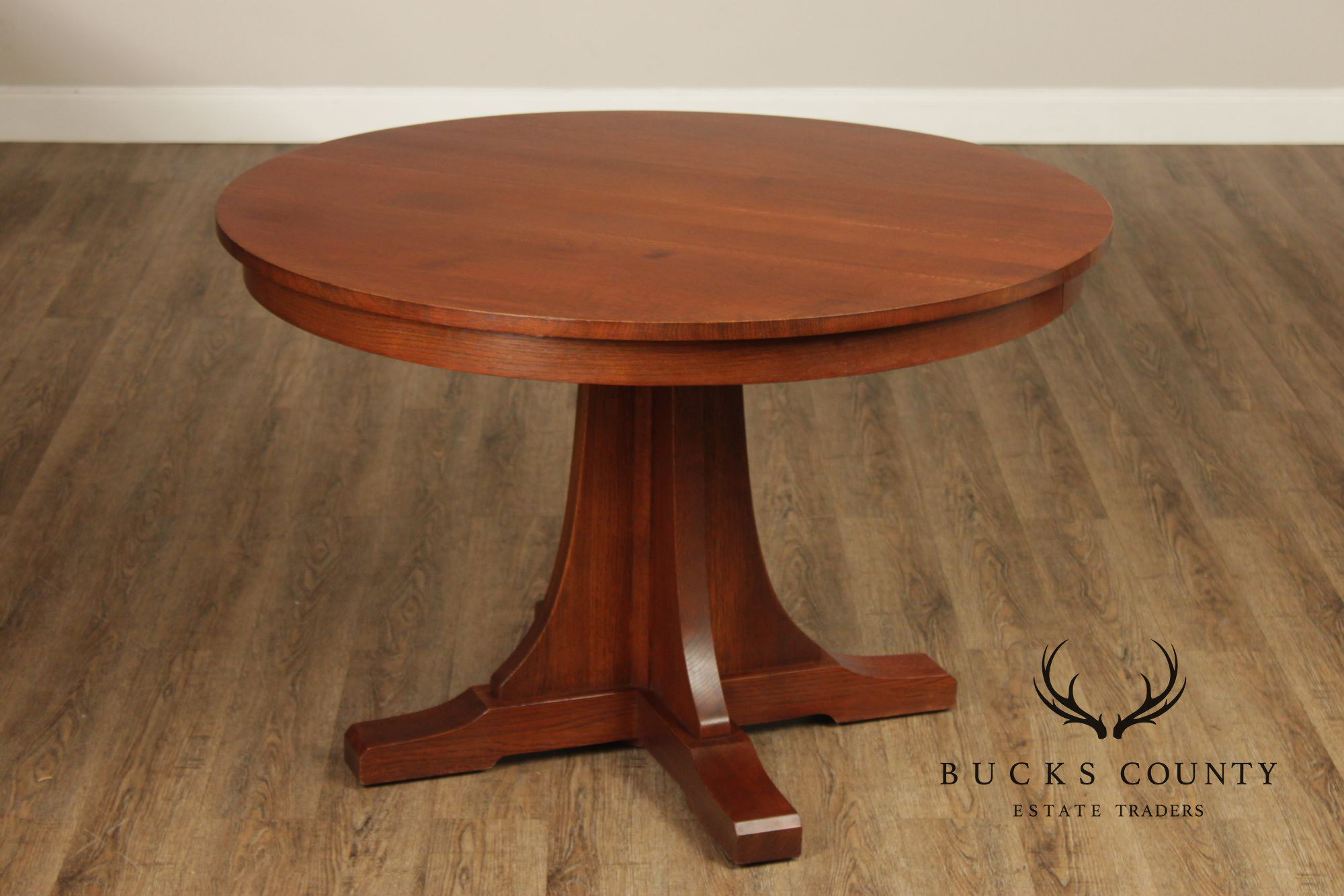Stickley Mission Collection Round Oak Expandable Dining Table