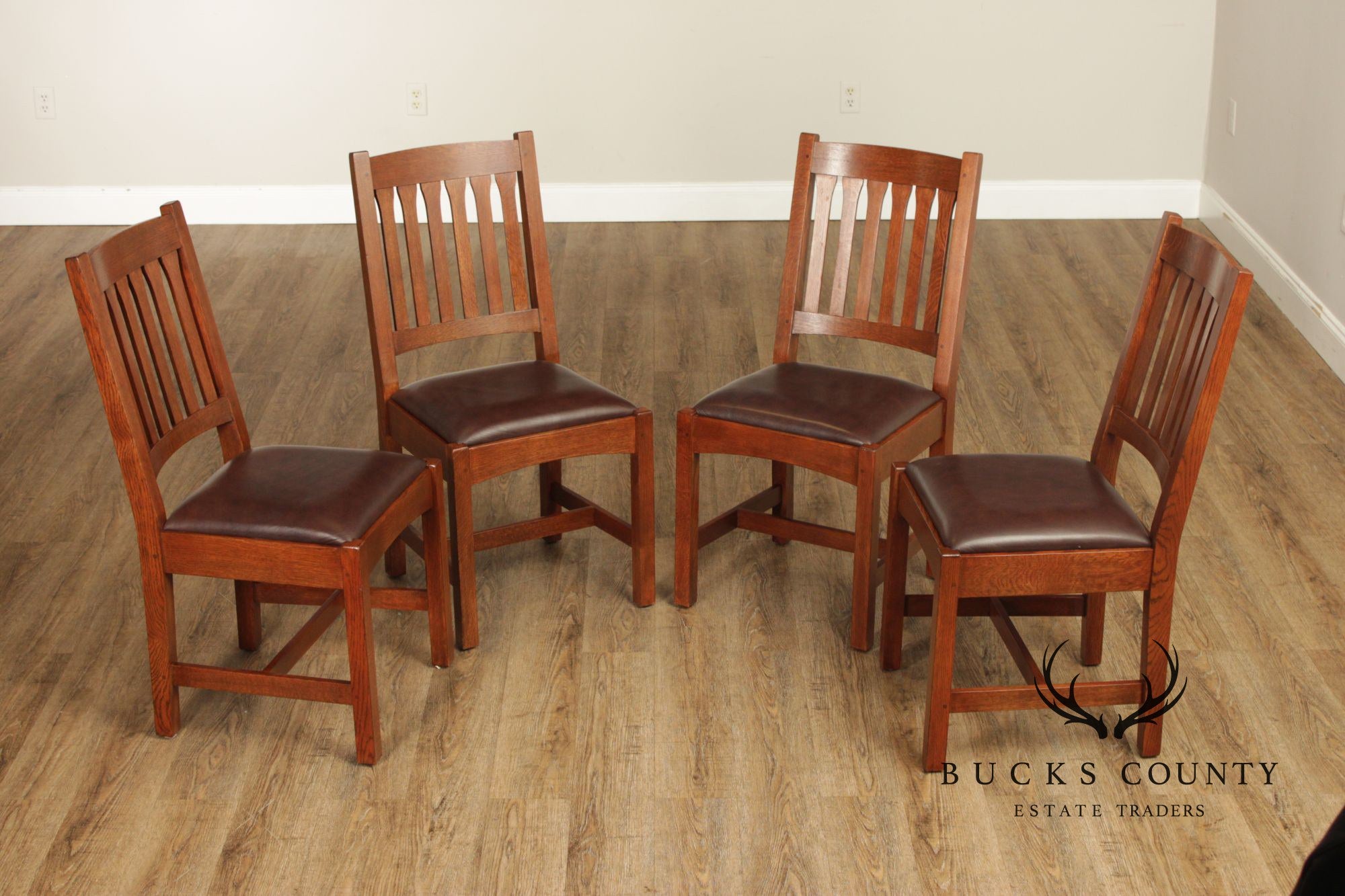 Stickley Mission Collection Set Of Four Cottage Oak Dining Chairs