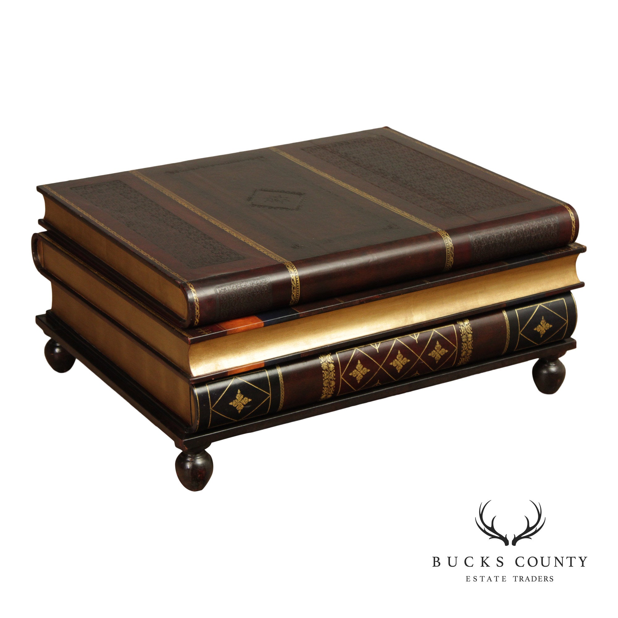 Maitland Smith Handmade Stacked Leather Book Form Coffee Table With Pull-Out Drawers