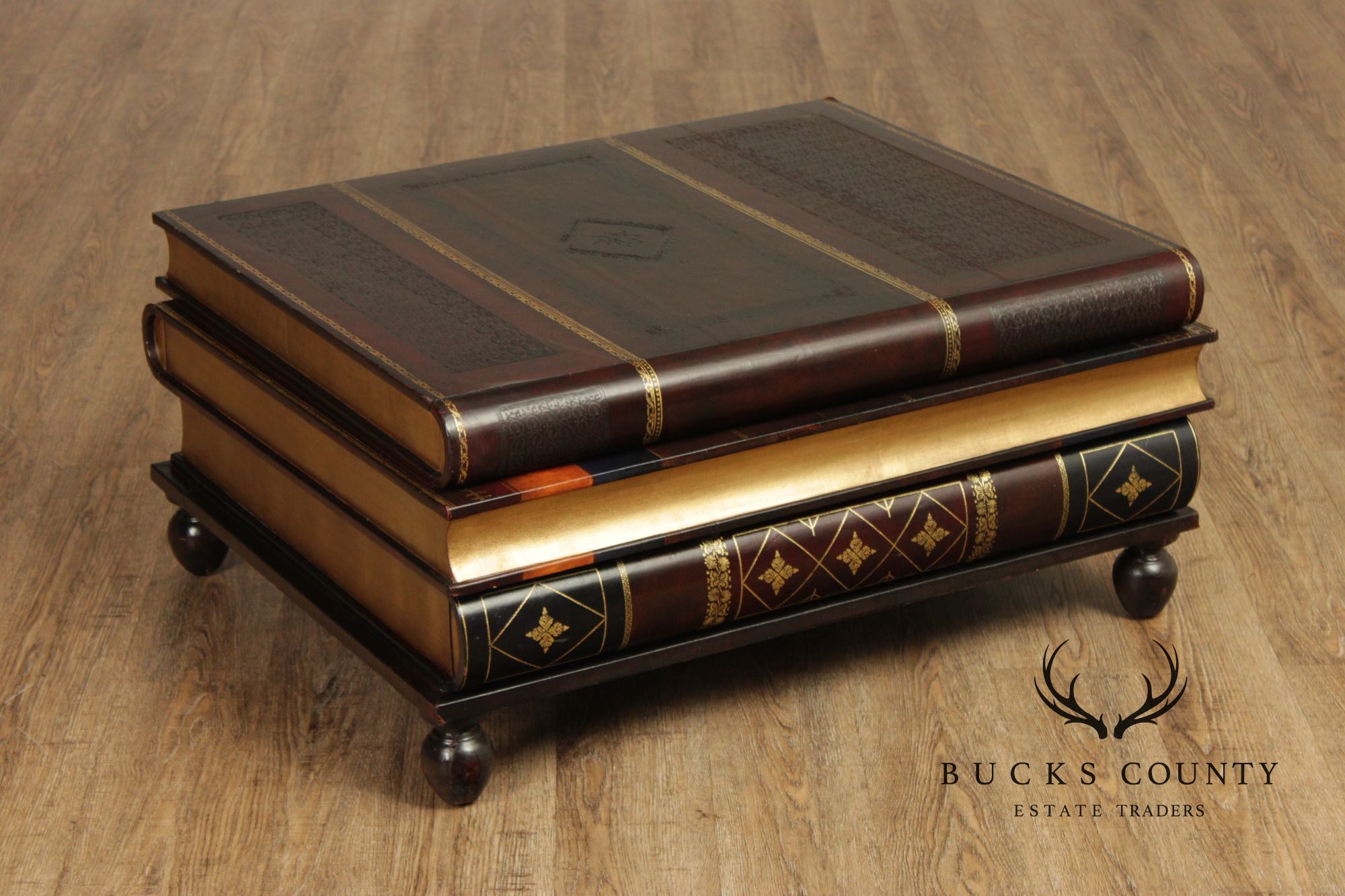 Maitland Smith Handmade Stacked Leather Book Form Coffee Table With Pull-Out Drawers