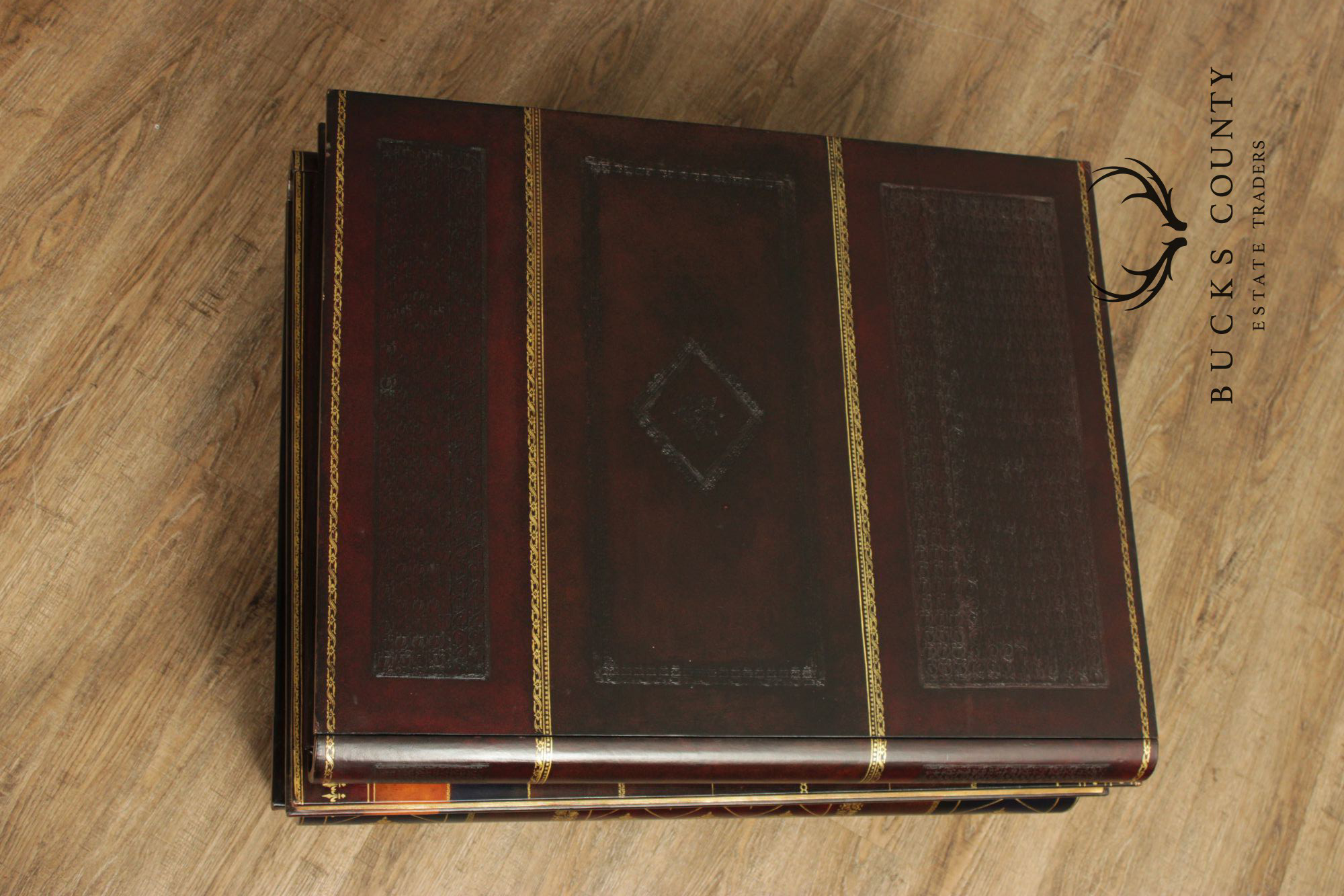 Maitland Smith Handmade Stacked Leather Book Form Coffee Table With Pull-Out Drawers