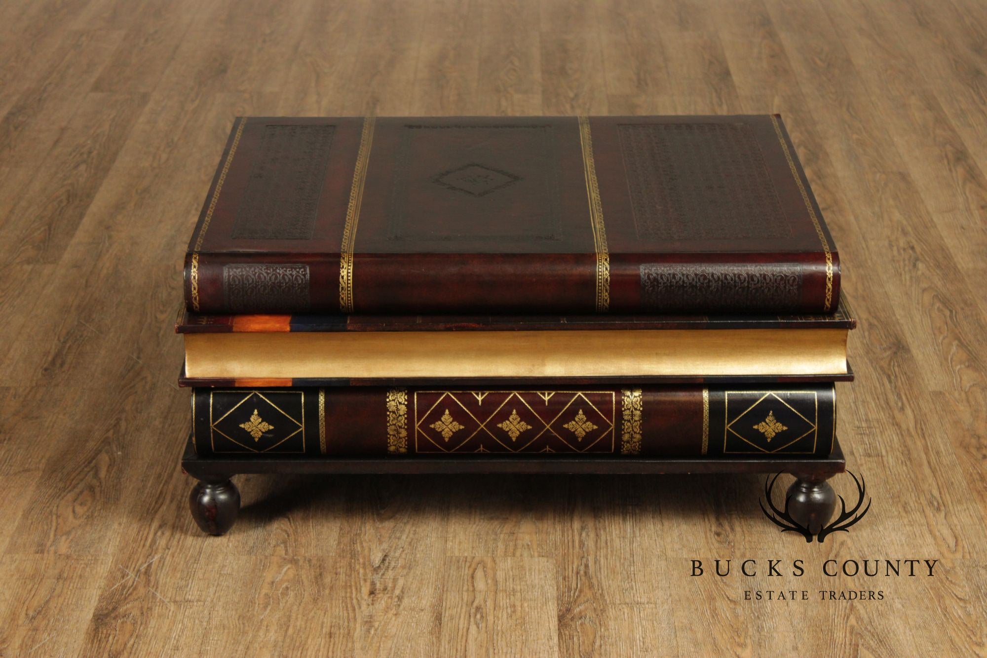 Maitland Smith Handmade Stacked Leather Book Form Coffee Table With Pull-Out Drawers