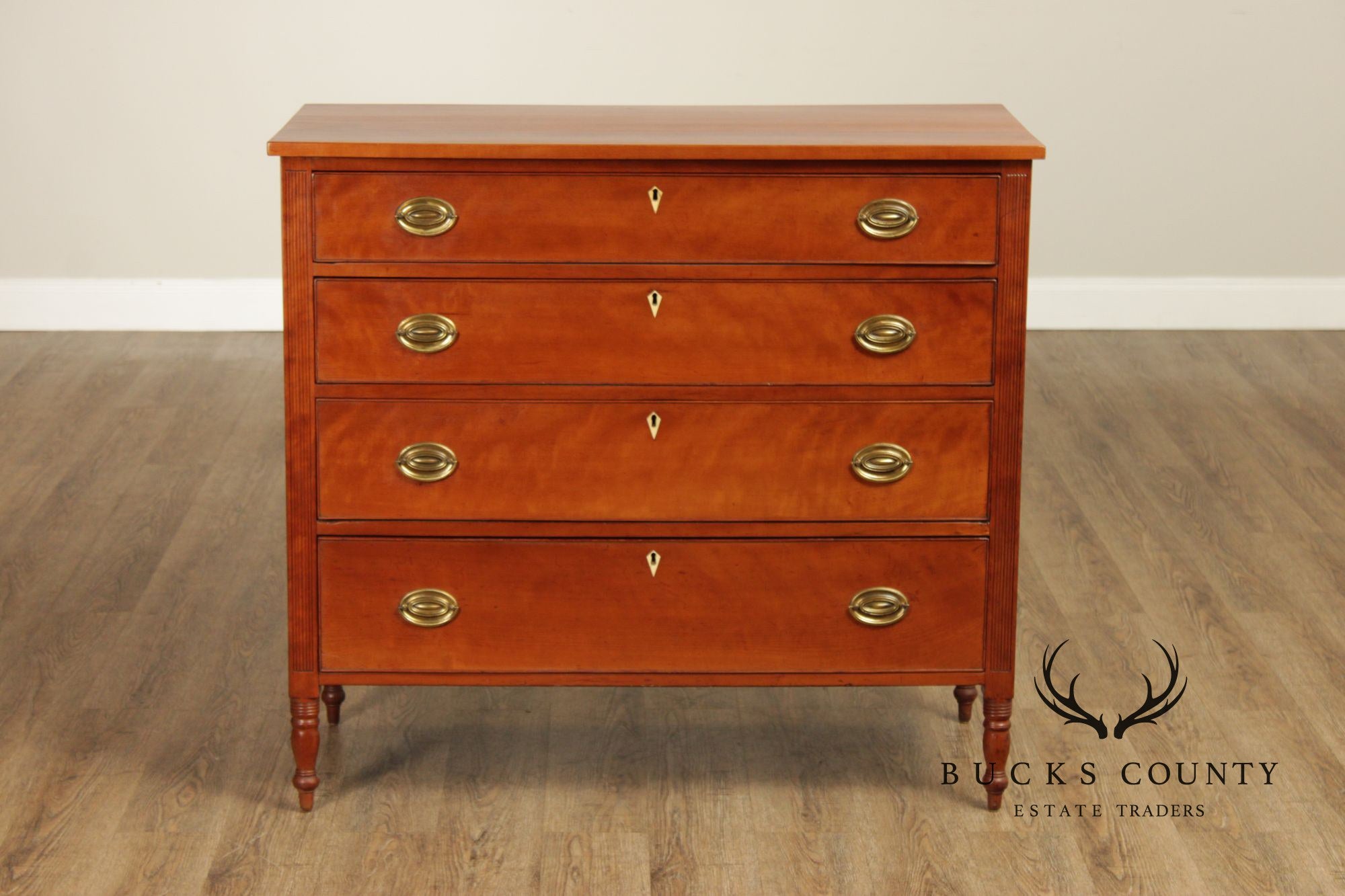Antique American Federal Period Cherry Four Drawer Chest or Bureau
