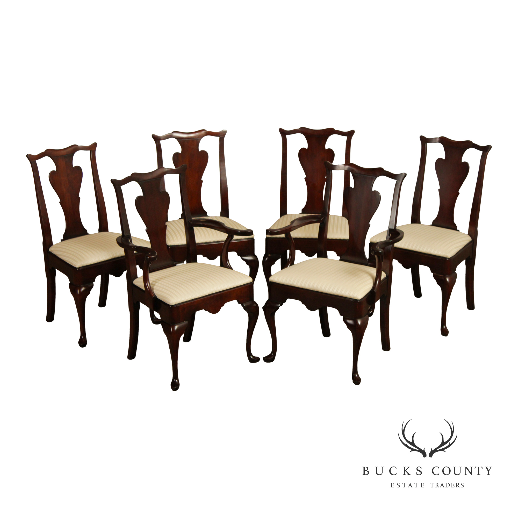 Statton Queen Anne Style Set Of Six Cherry Dining Chairs