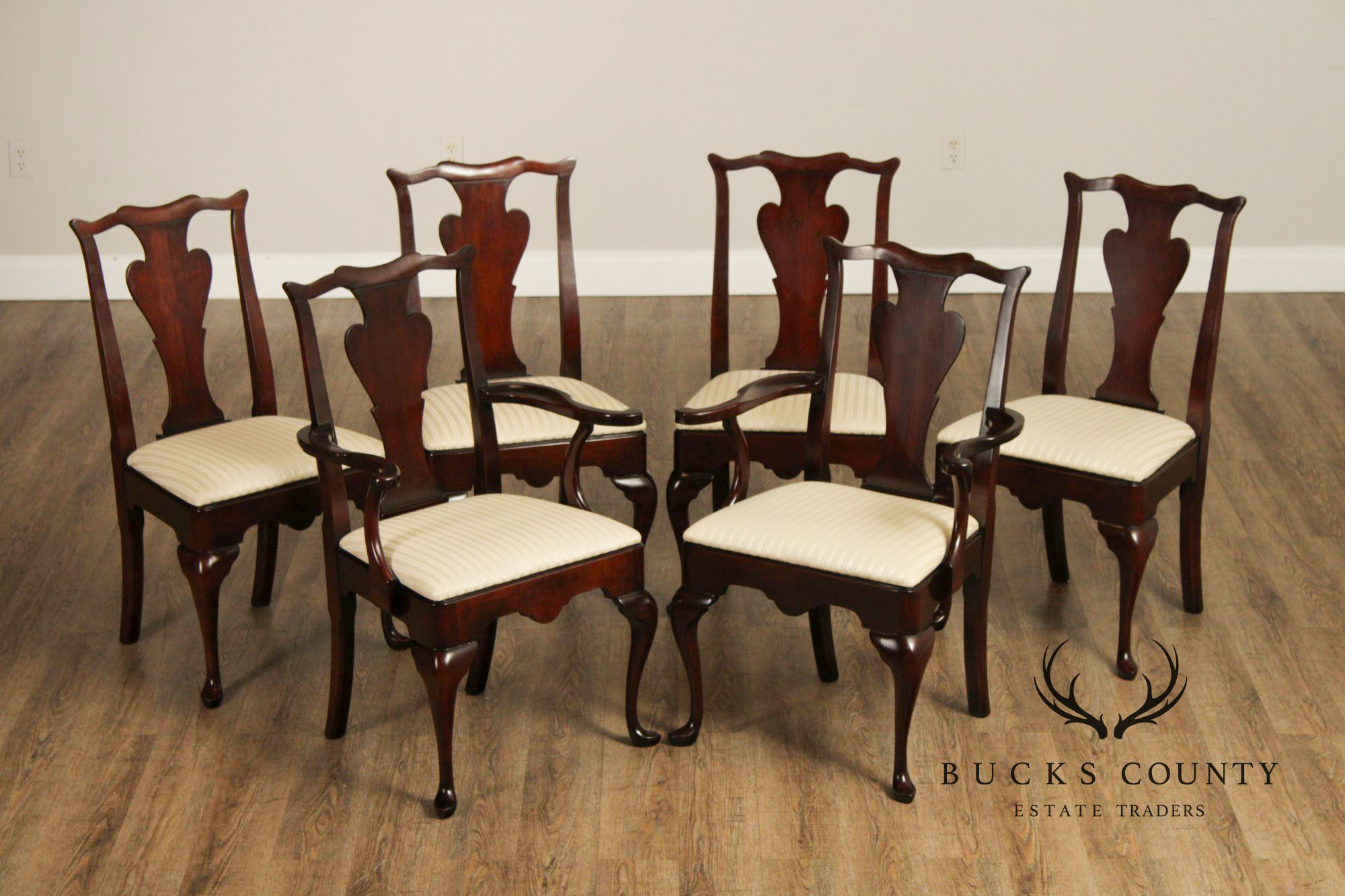 Statton Queen Anne Style Set Of Six Cherry Dining Chairs