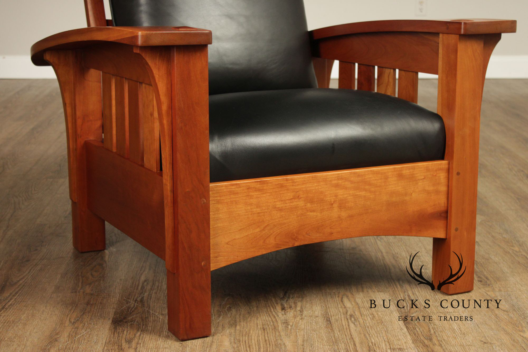 Stickley Mission Collection Cherry And Leather Bow Arm Morris Chair