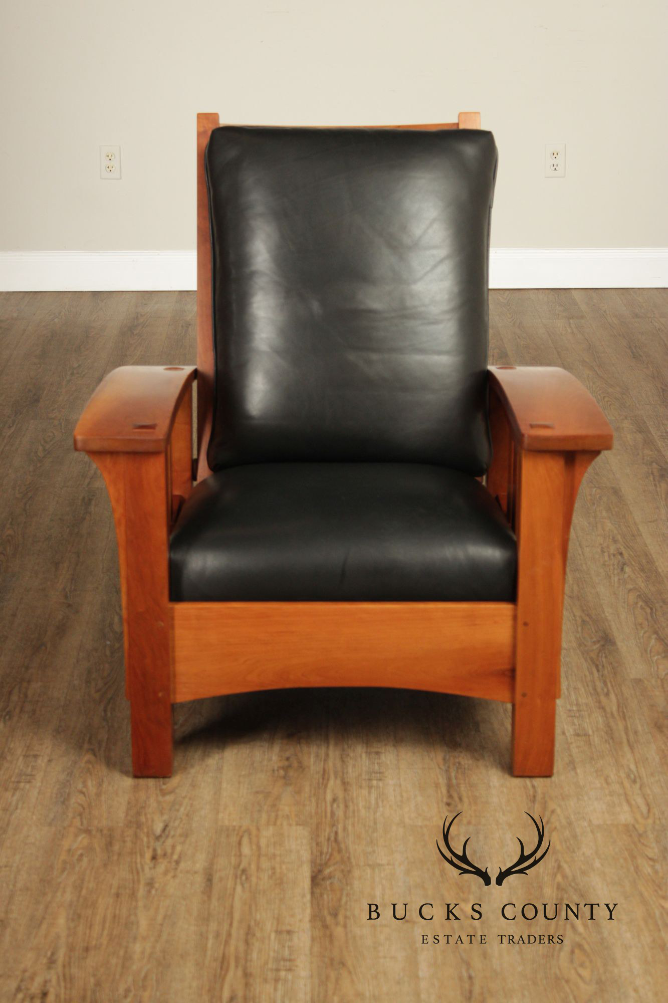 Stickley Mission Collection Cherry And Leather Bow Arm Morris Chair