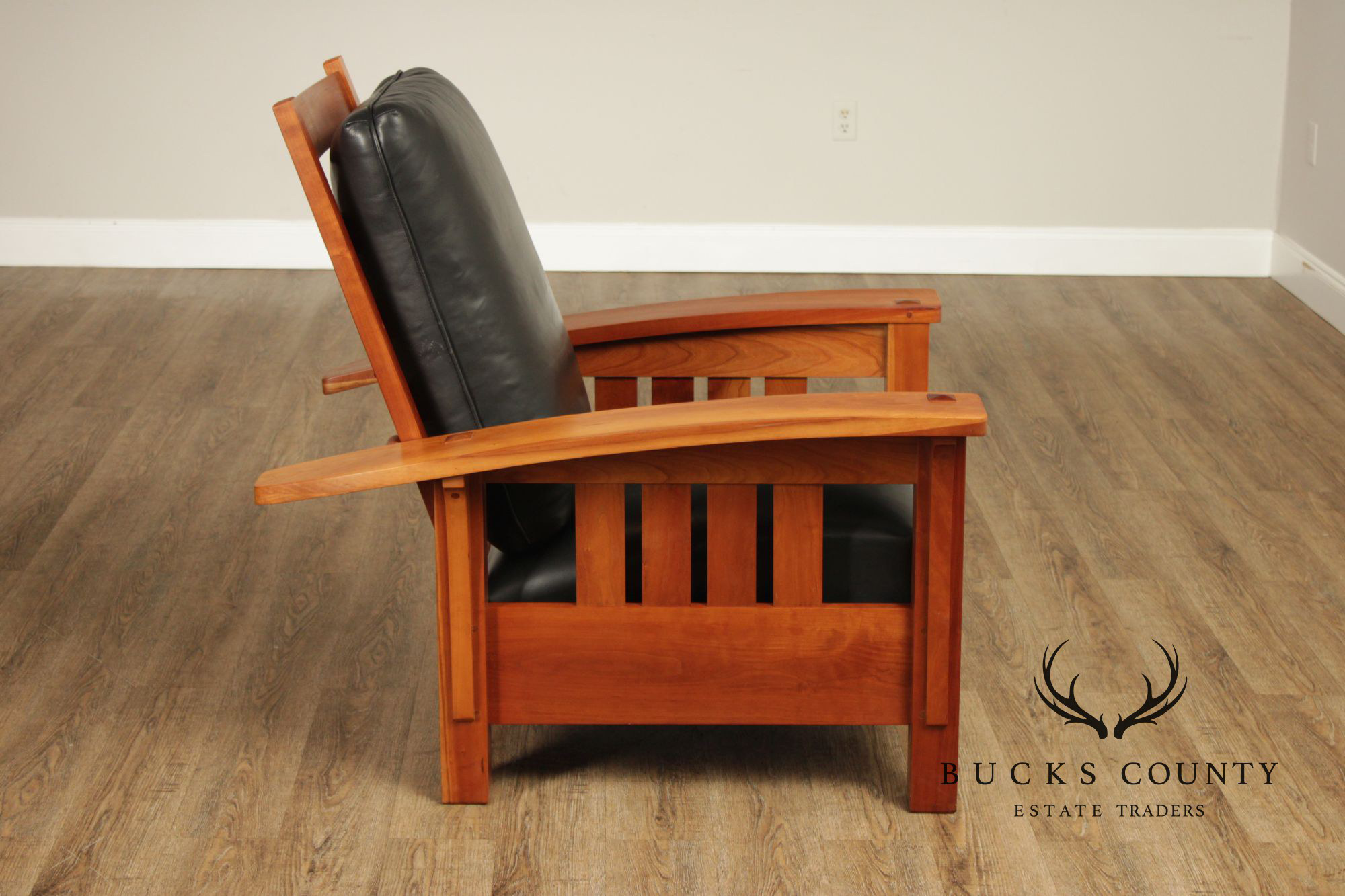 Stickley Mission Collection Cherry And Leather Bow Arm Morris Chair