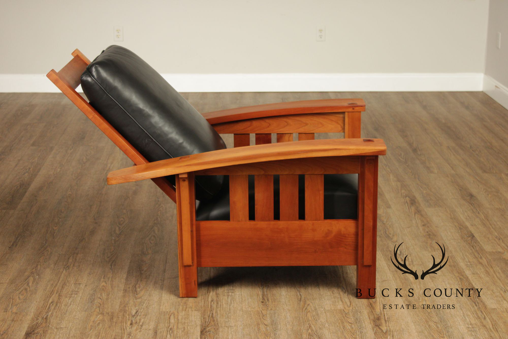 Stickley Mission Collection Cherry And Leather Bow Arm Morris Chair