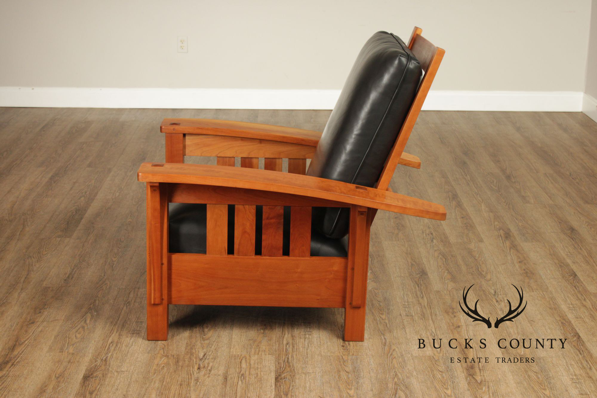 Stickley Mission Collection Cherry And Leather Bow Arm Morris Chair