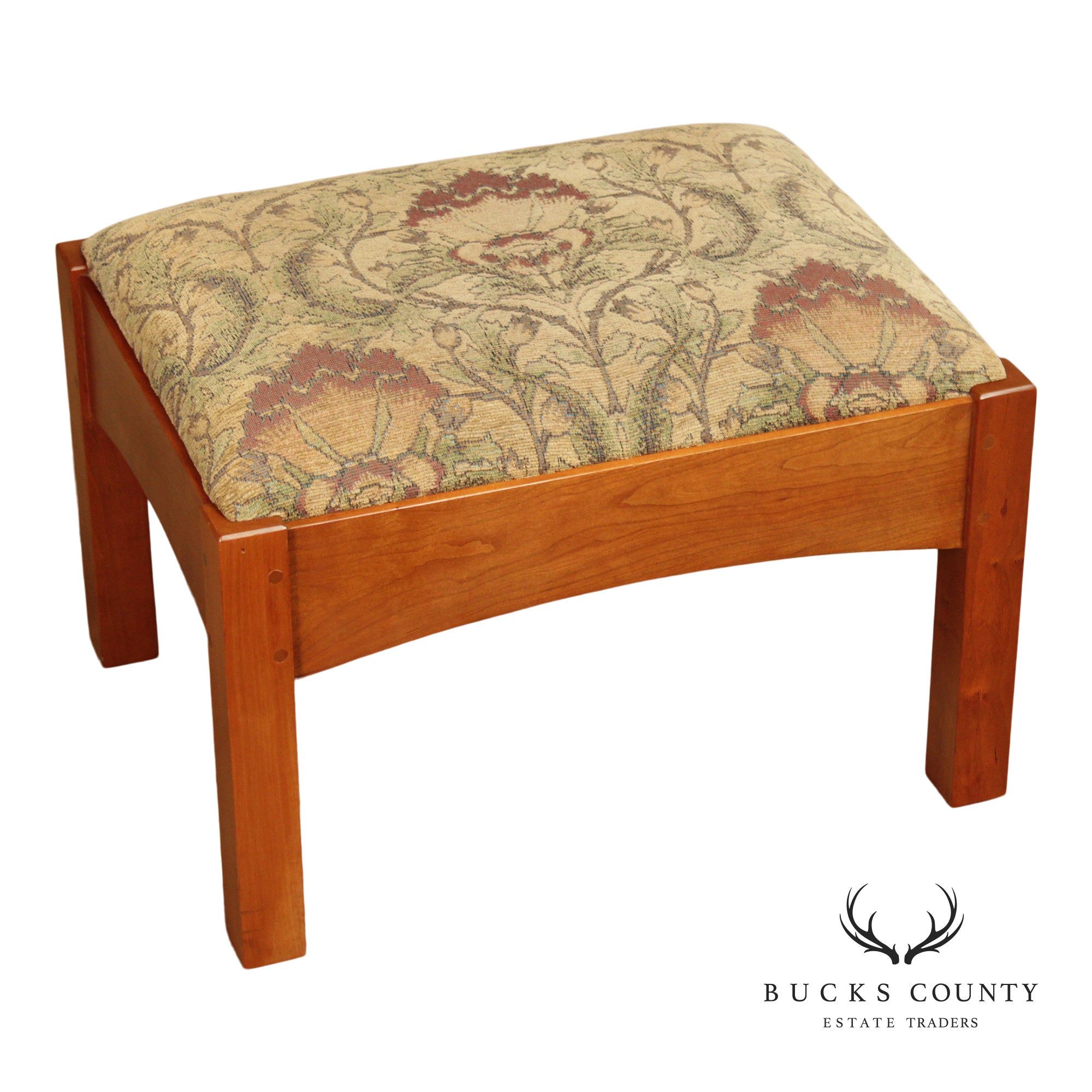 Stickley Mission Collection Cherry Footstool Ottoman With Arts & Crafts Upholstery