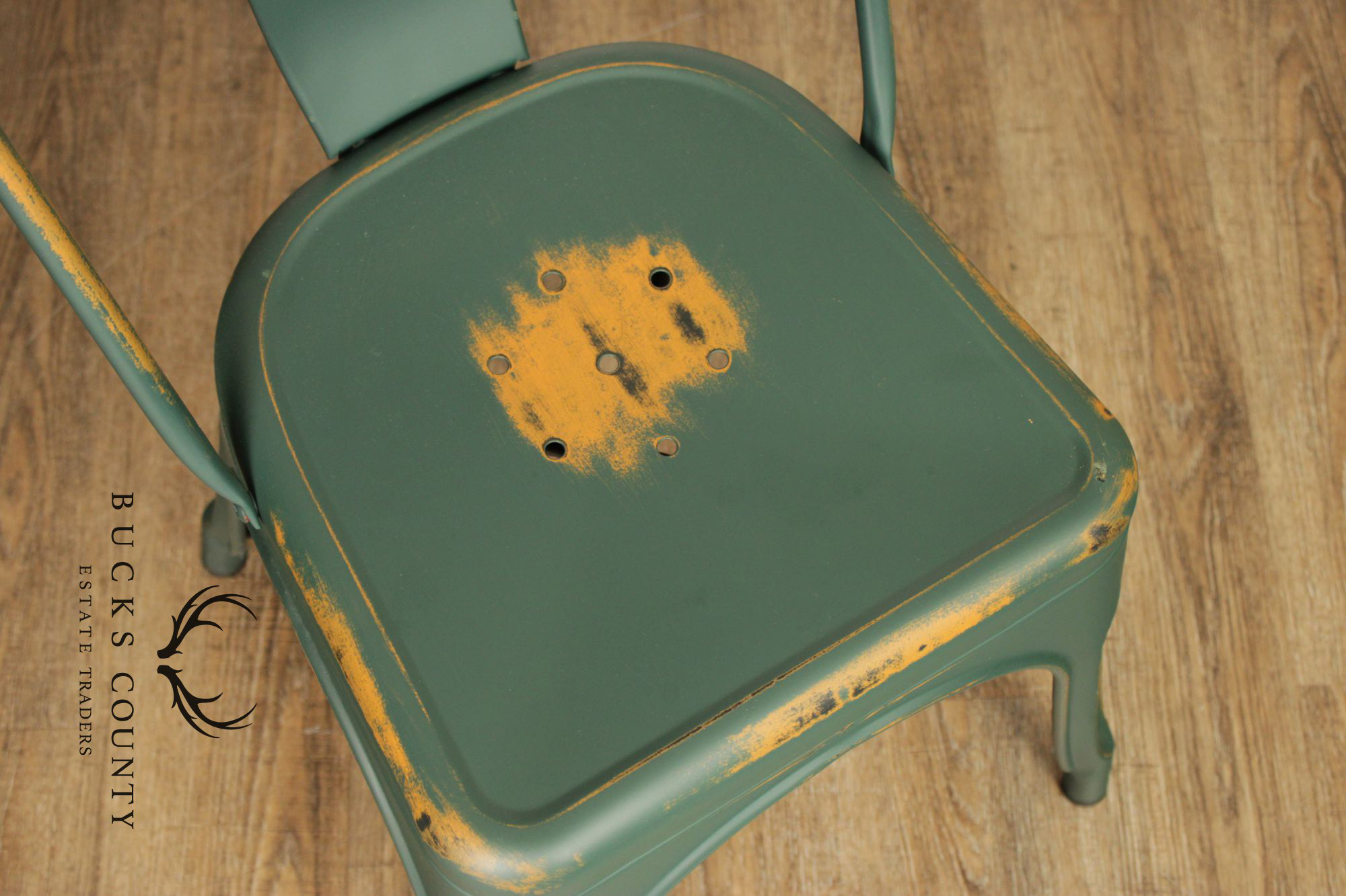 Set Of 8 Industrial Style Distressed Metal Bistro Chairs