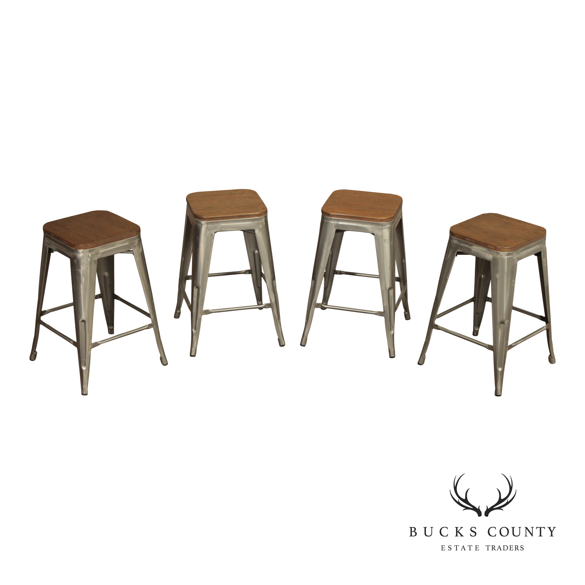 Industrial Style Metal And Wood Set Of Four Counter Stools
