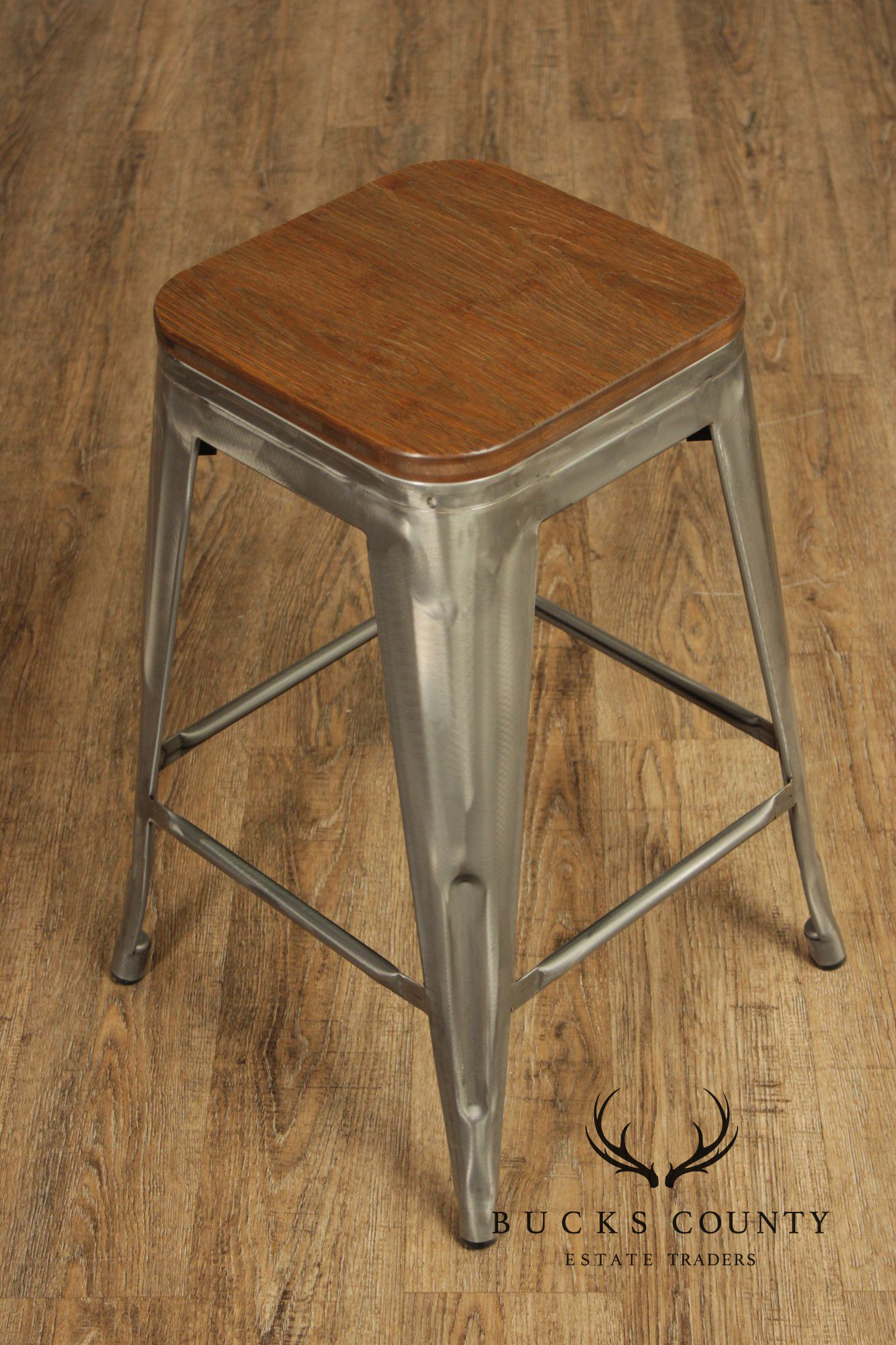Industrial Style Metal And Wood Set Of Four Counter Stools