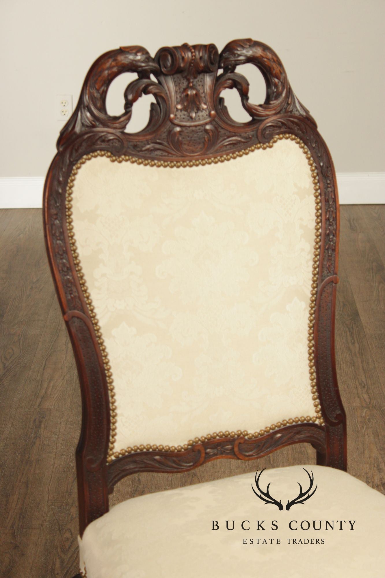 Georgian Style 1930's Vintage Set of 8 Carved Mahogany Dining Chairs