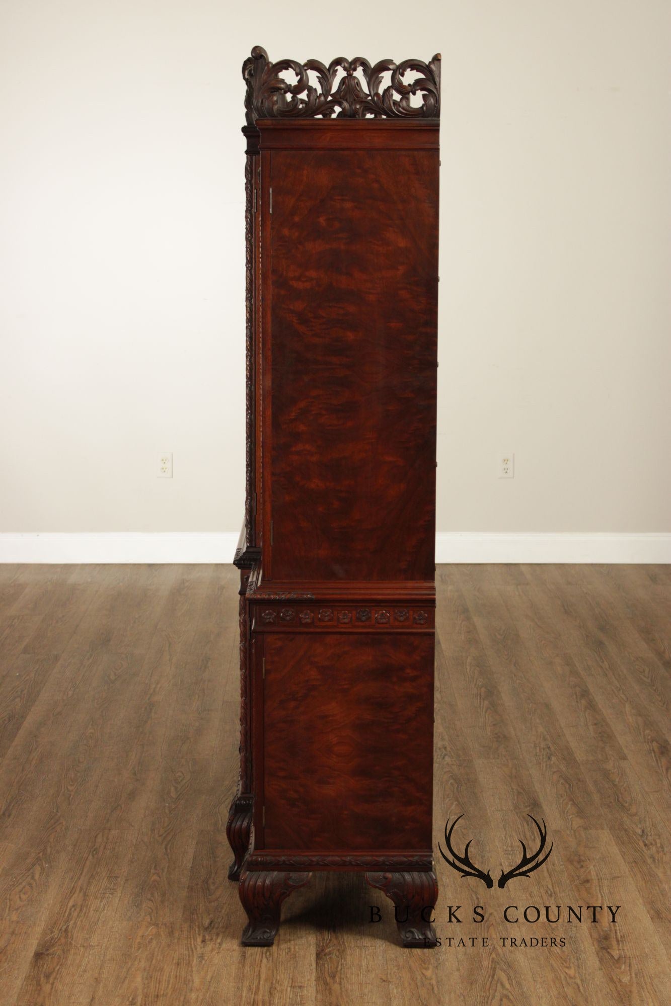 Georgian Style Hand Painted Mahogany Breakfront Cabinet