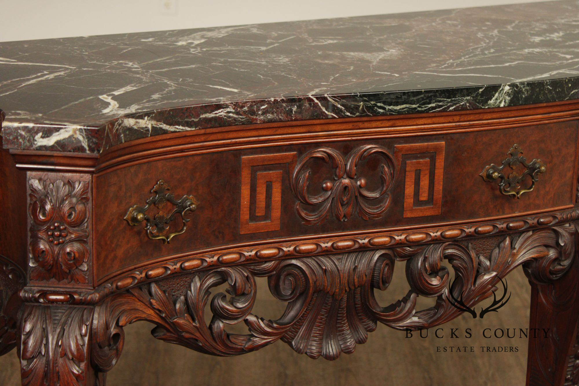 Irish Georgian Style Carved Mahogany Marble Top Sideboard