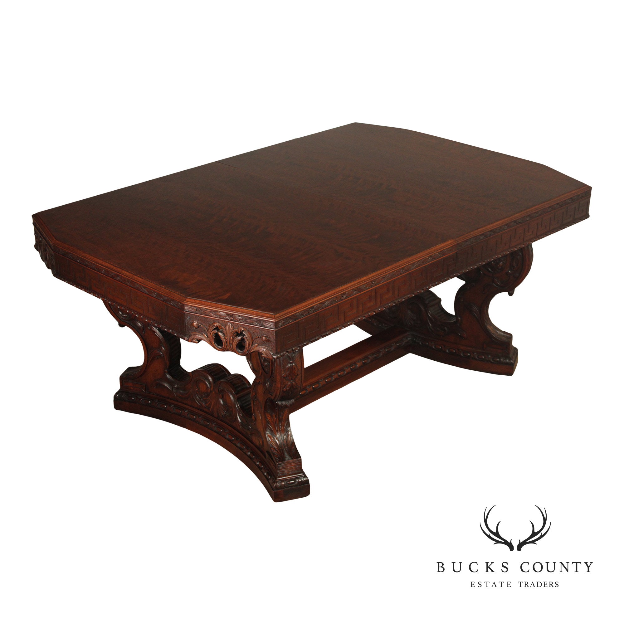 Exceptional Renaissance Revival Style Carved Mahogany Expandable Dining Table