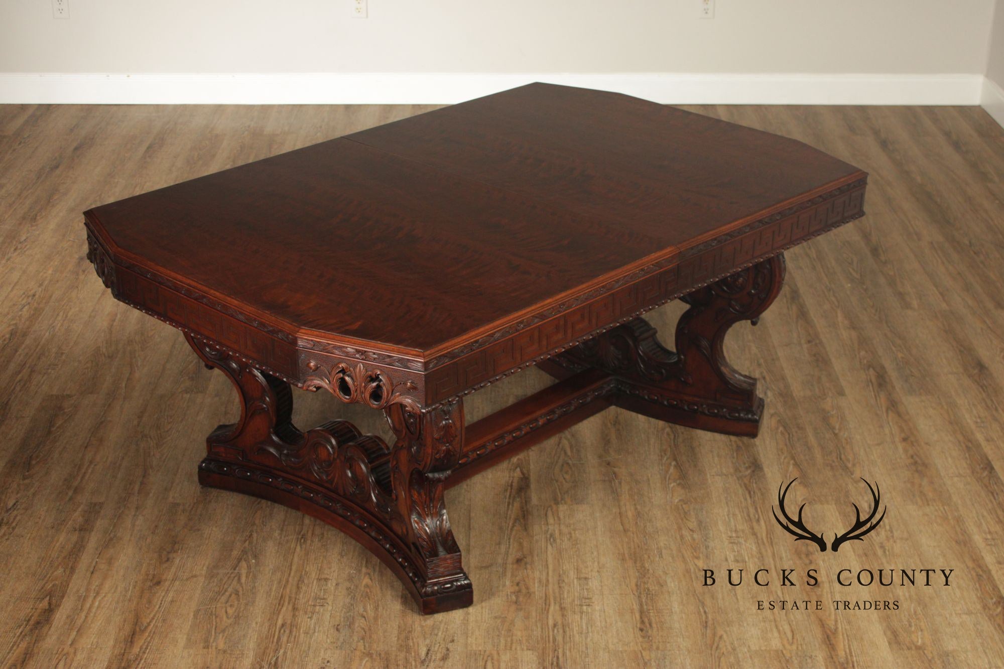 Exceptional Renaissance Revival Style Carved Mahogany Expandable Dining Table