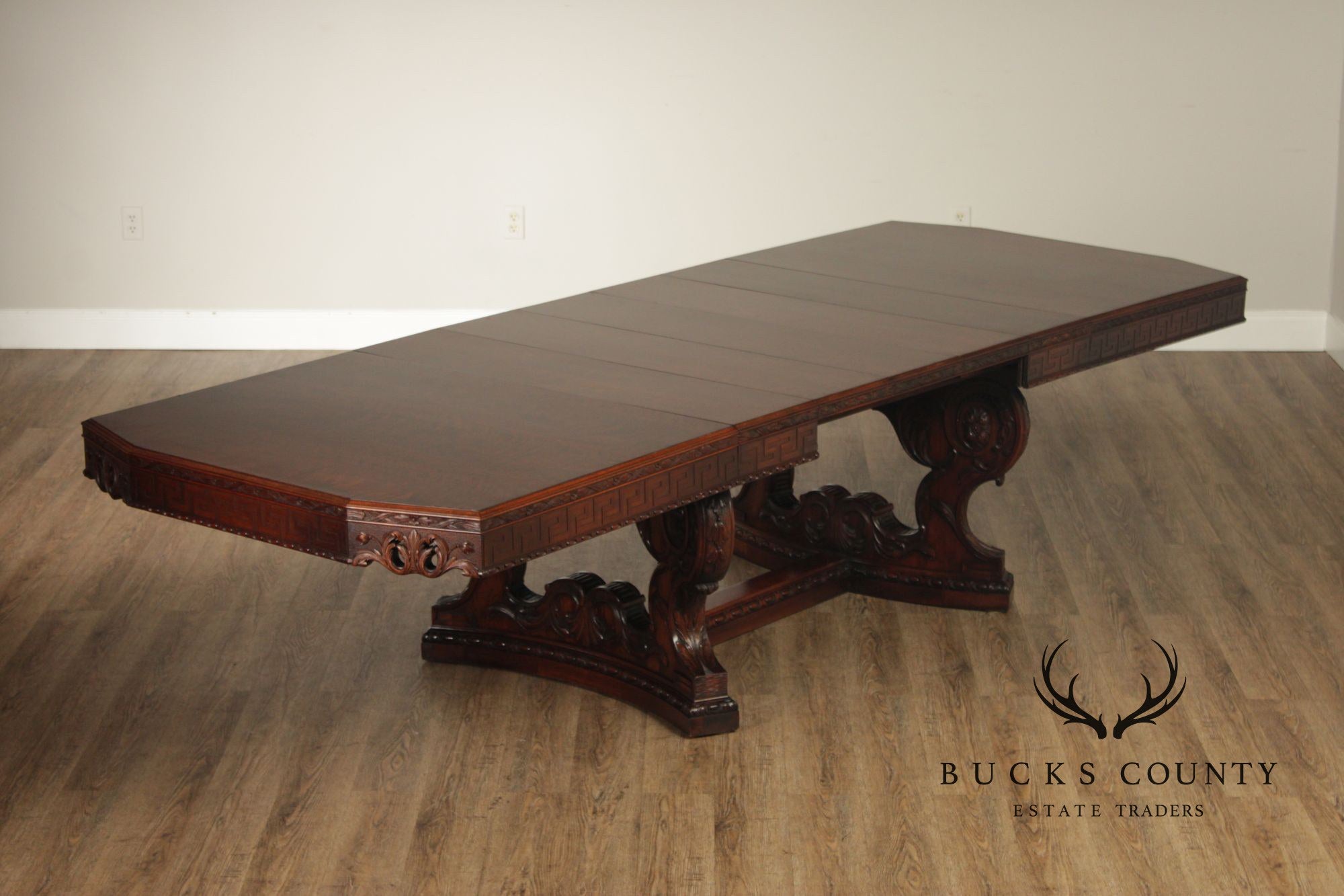 Exceptional Renaissance Revival Style Carved Mahogany Expandable Dining Table