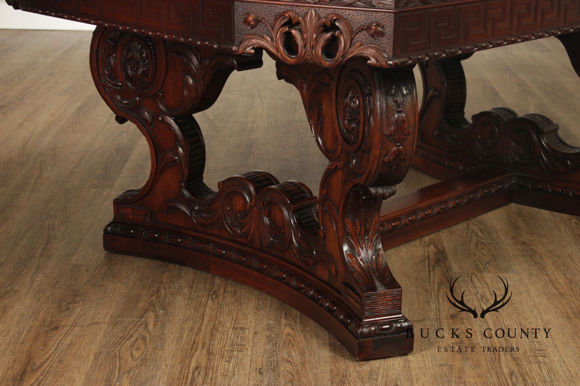 Exceptional Renaissance Revival Style Carved Mahogany Expandable Dining Table
