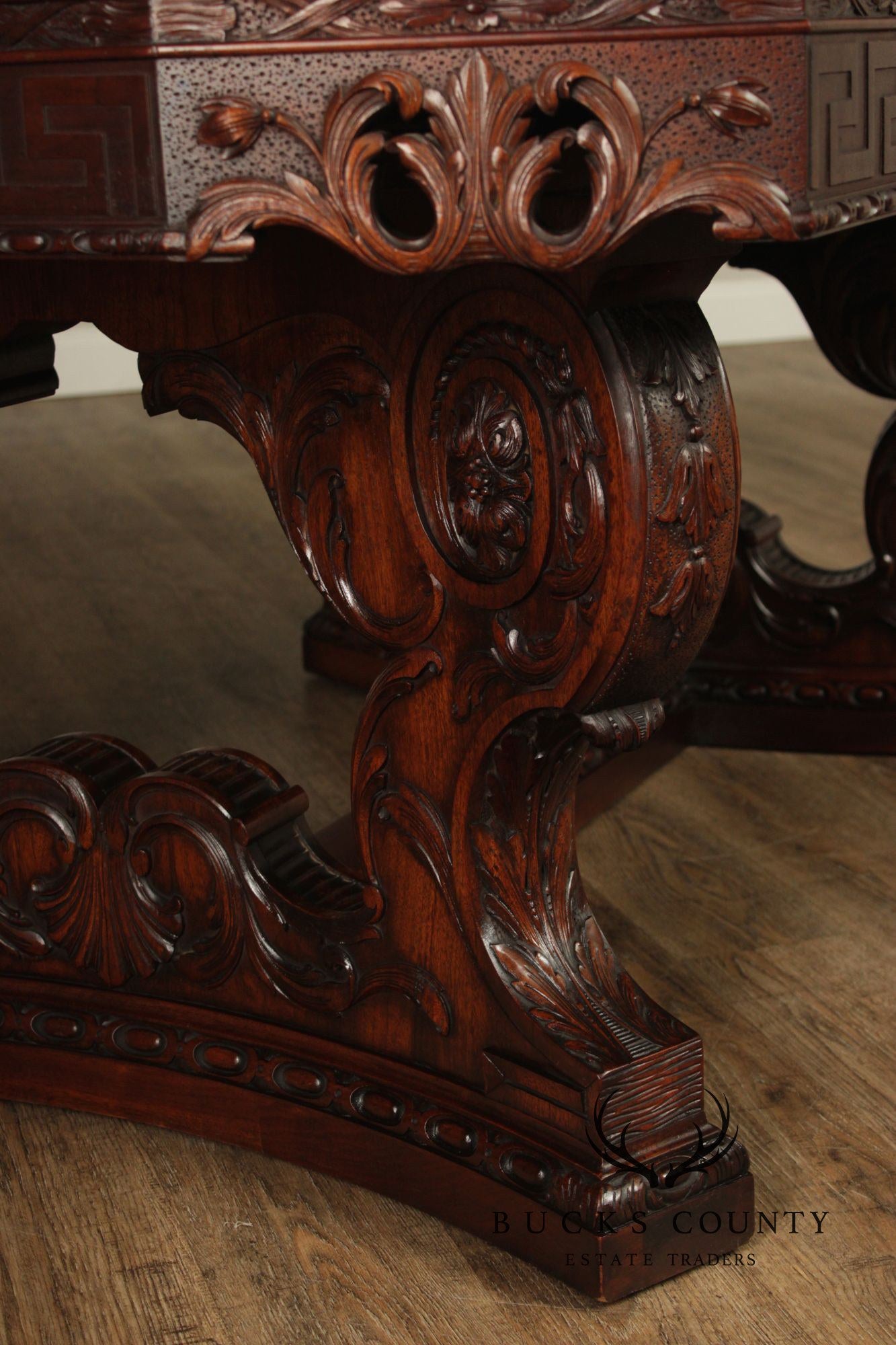 Exceptional Renaissance Revival Style Carved Mahogany Expandable Dining Table