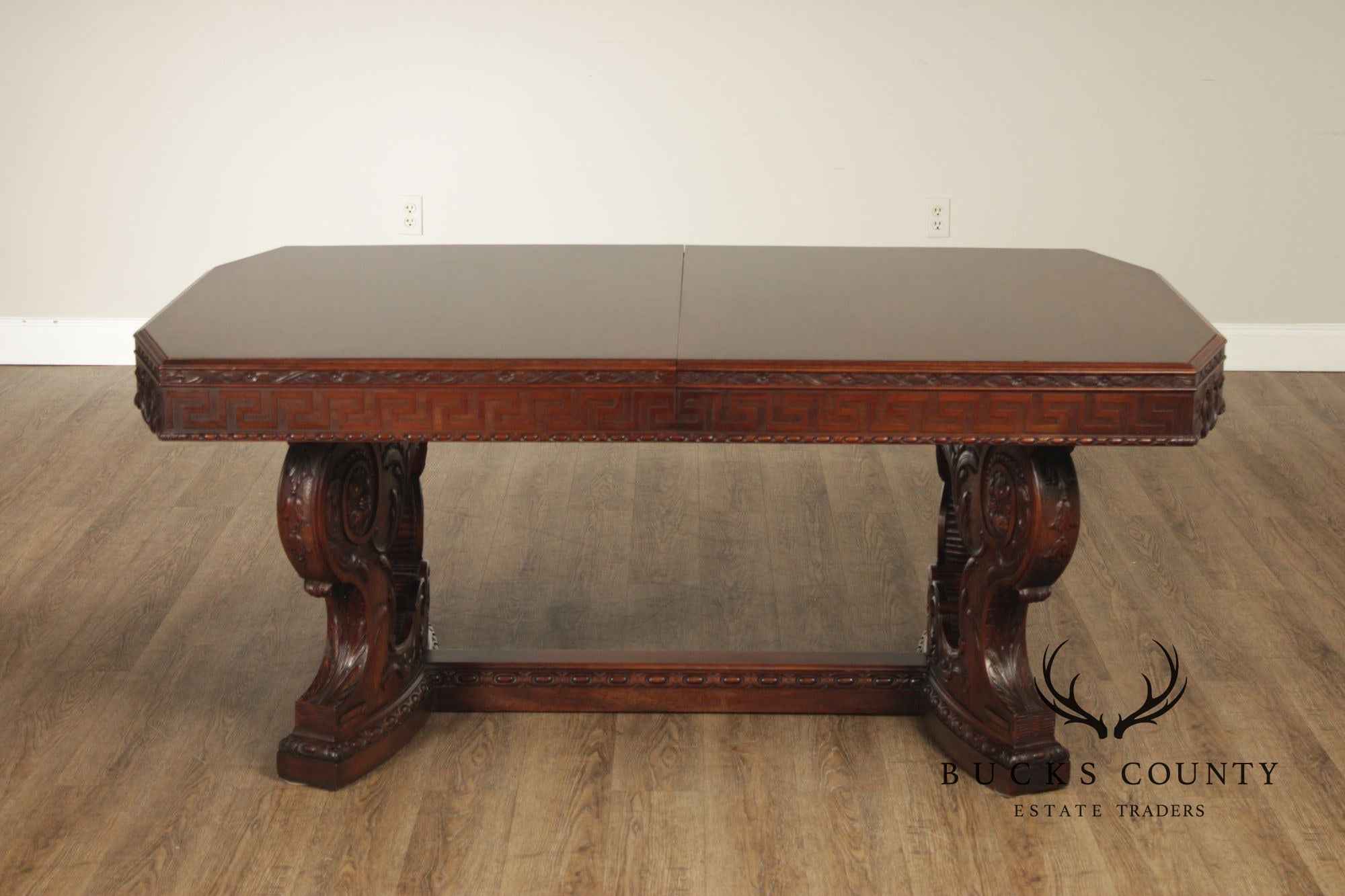 Exceptional Renaissance Revival Style Carved Mahogany Expandable Dining Table