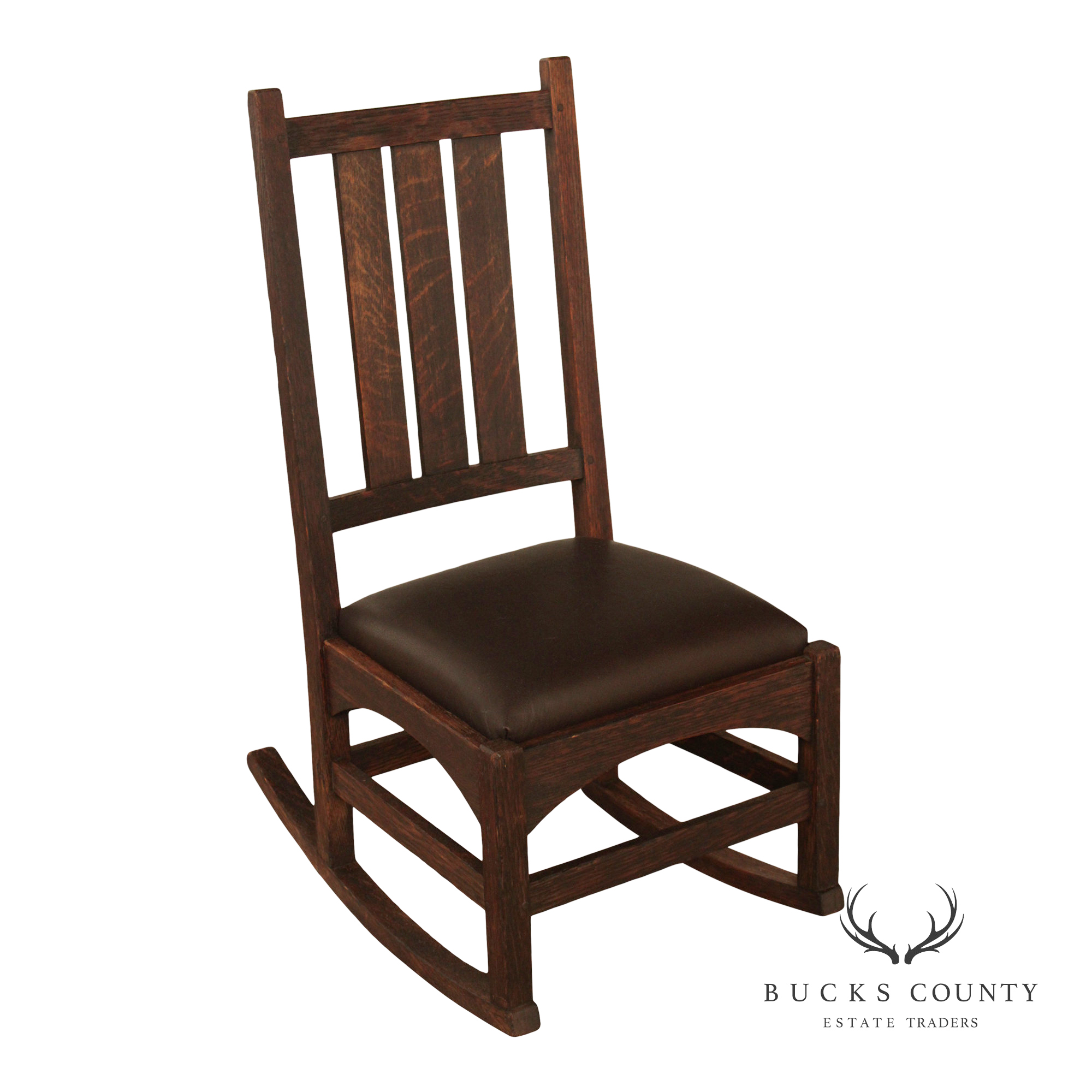 Antique Gustav Stickley Harvey Ellis Style Oak Sewing Rocker