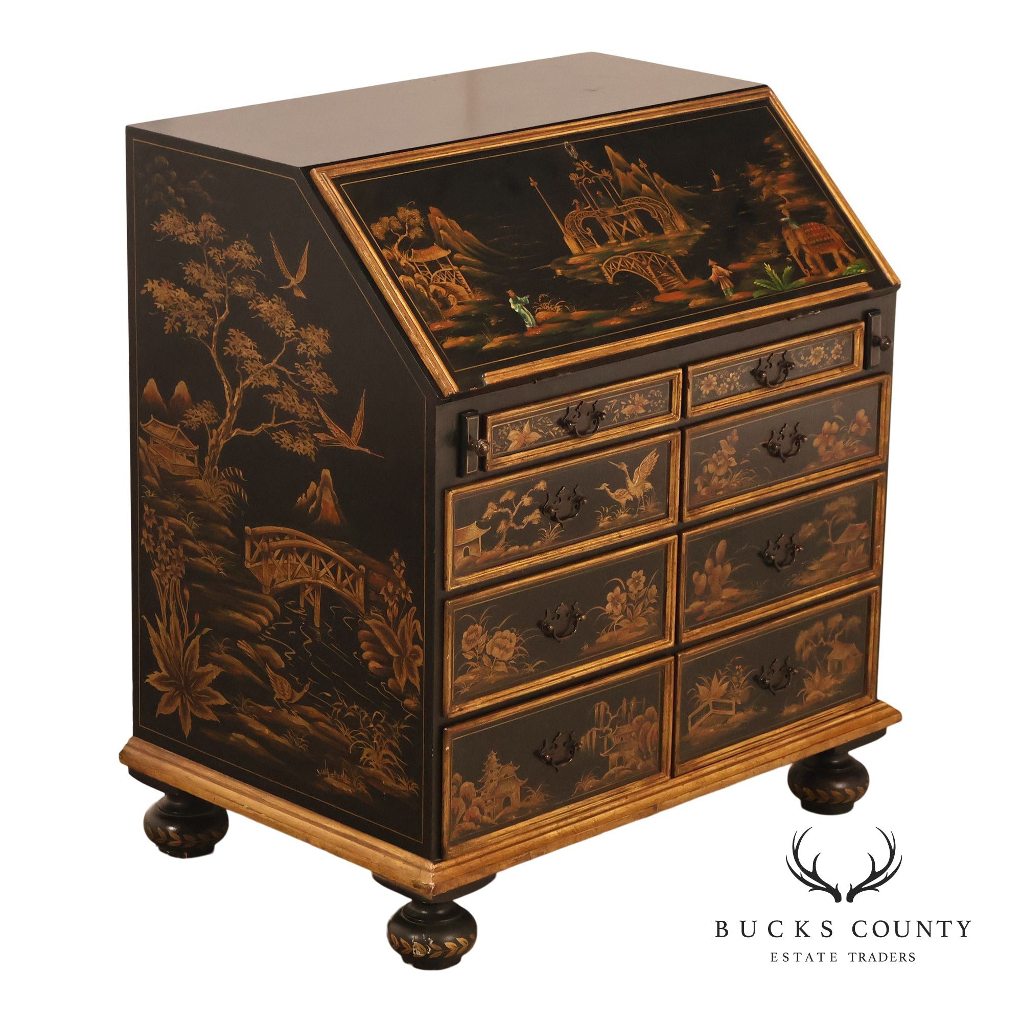Chinoiserie Decorated Drop Front Secretary Desk